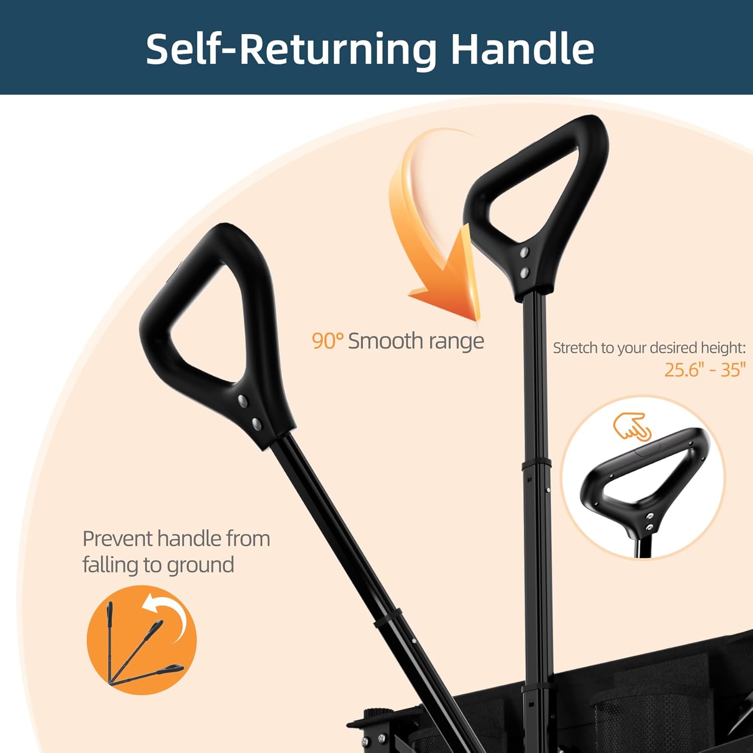 Favoyard 100L Foldable Festival Trolley on Wheels, Garden Wagon Cart with Adjustable Handle and Drink Holder, Portable Camping Trolley Cart for Beach Camping Garden Outdoor Fishing, Black - Image 4