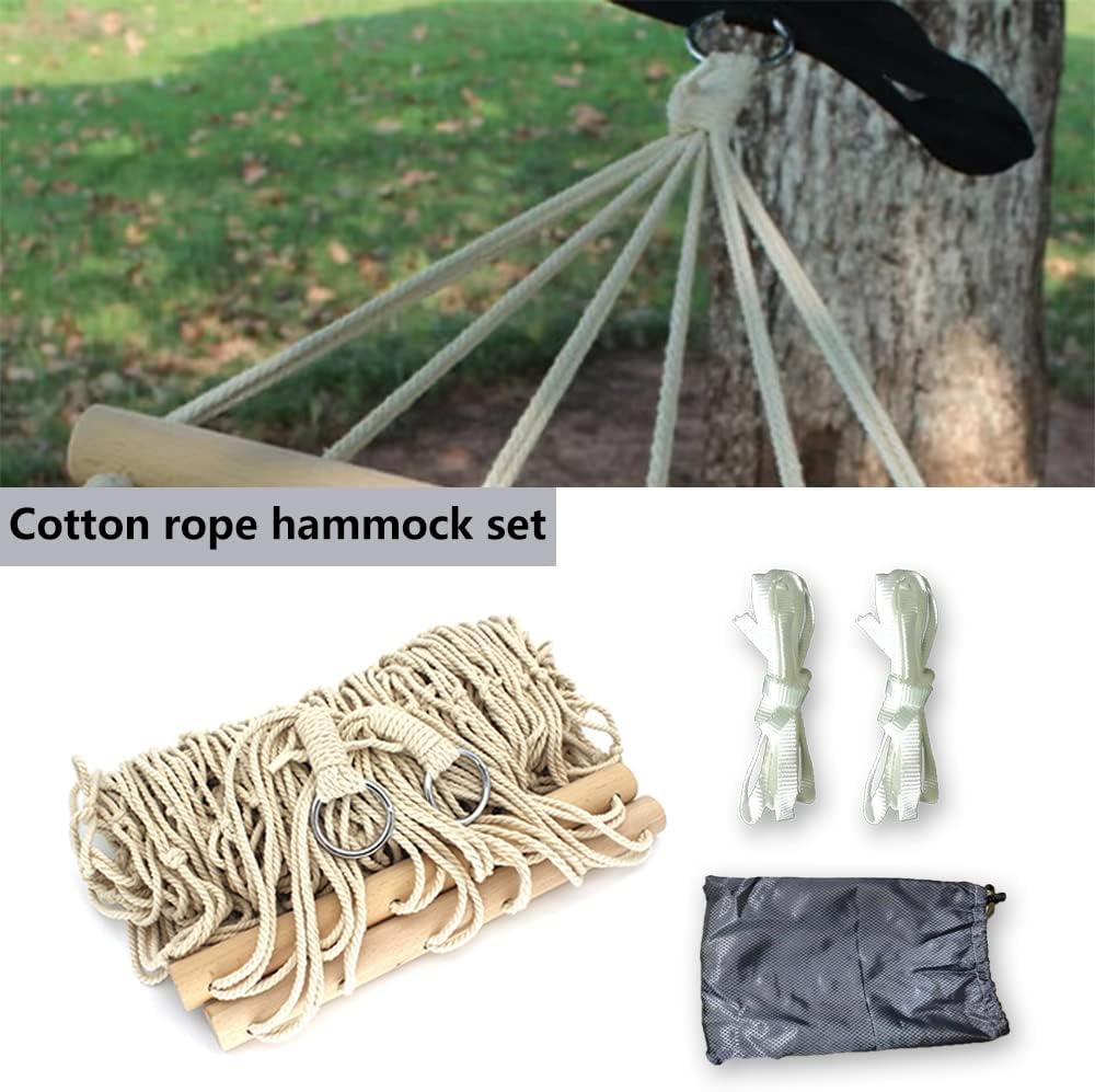 Cotton Rope Hammocks, Traditional Hand Woven Single Hammock with Wood Spreader,Children Hammock for Outdoor, Indoor, Patio, Yard, Max 220 Lbs - Image 6