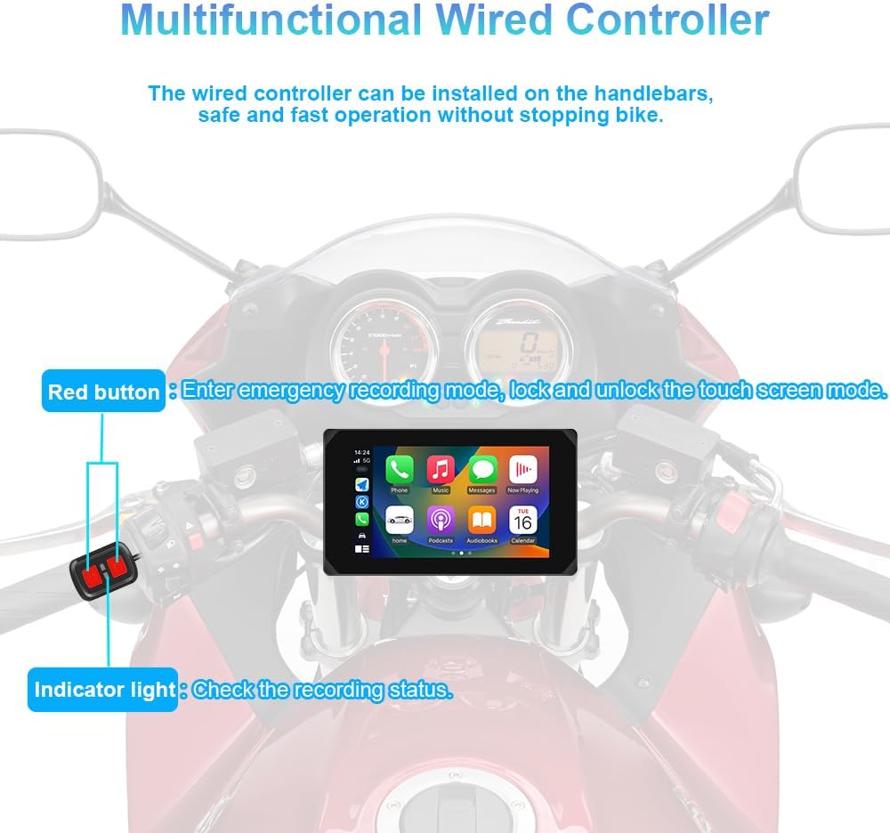 VSYSTO Motorcycle Carplay Screen, Wireless Carplay and Android Auto, GPS Navigation, Tire Pressure Sensors, WiFi 5 Inch Touchscreen HD 1080P Front and Rear Camera Motorcycle Dash Camera DVR (5inch) - Image 5