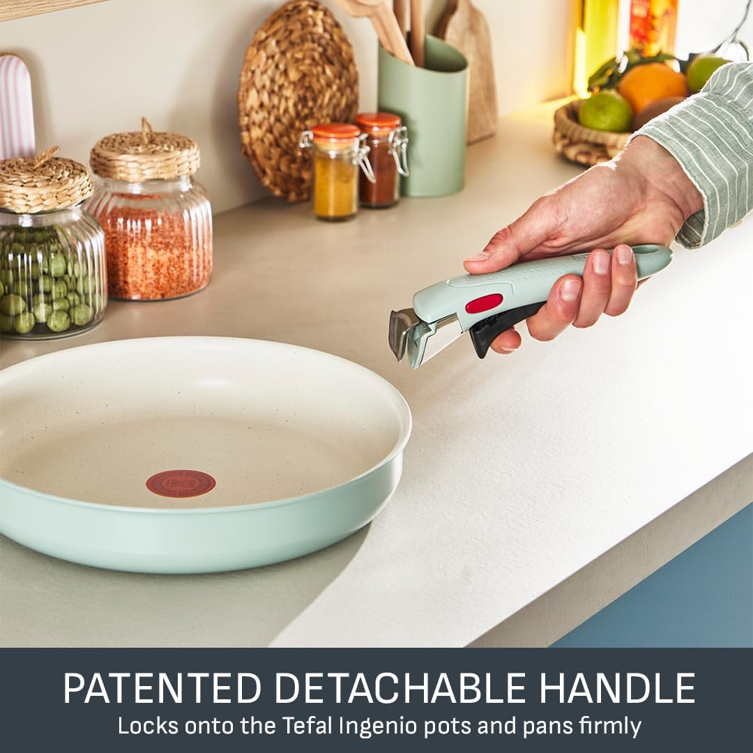 Tefal Ingenio Green 11-Piece Non-Stick Cookware Set – Induction Frying Pans, Wok, Saucepans with Glass Lids, Detachable Handles, Oven Safe, Stackable, L828SB04 - Image 5