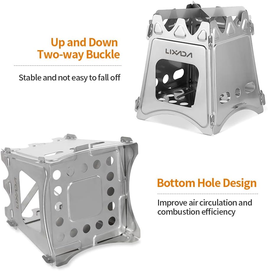 Lixada Camping Wood Stove Portable Wood Burning Stove Lightweight Alcohol Stove for Outdoor Cooking Backpacking Hiking Traveling (Titanium/Stainless Steel) - Image 3