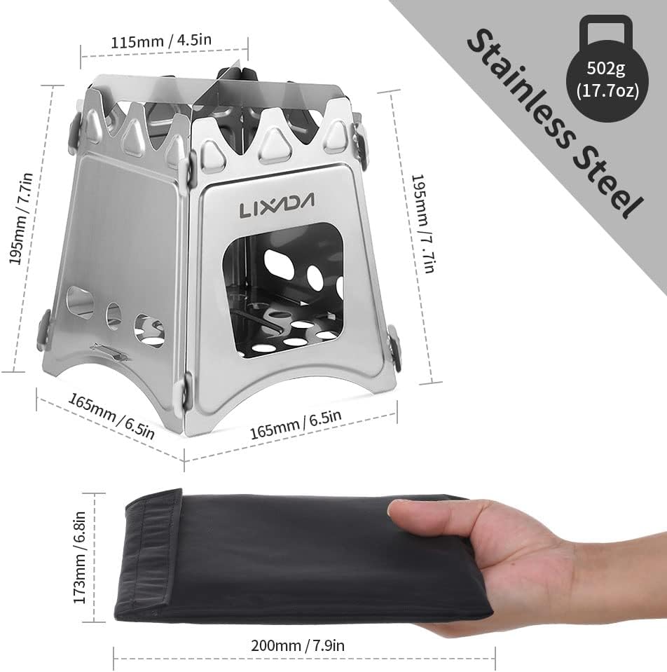 Lixada Camping Wood Stove Portable Wood Burning Stove Lightweight Alcohol Stove for Outdoor Cooking Backpacking Hiking Traveling (Titanium/Stainless Steel) - Image 5