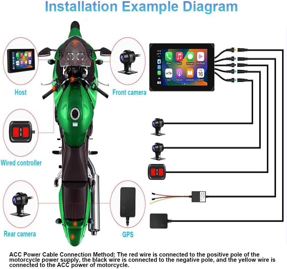 VSYSTO Motorcycle Carplay Screen, Wireless Carplay and Android Auto, GPS Navigation, Tire Pressure Sensors, WiFi 5 Inch Touchscreen HD 1080P Front and Rear Camera Motorcycle Dash Camera DVR (5inch) - Image 9