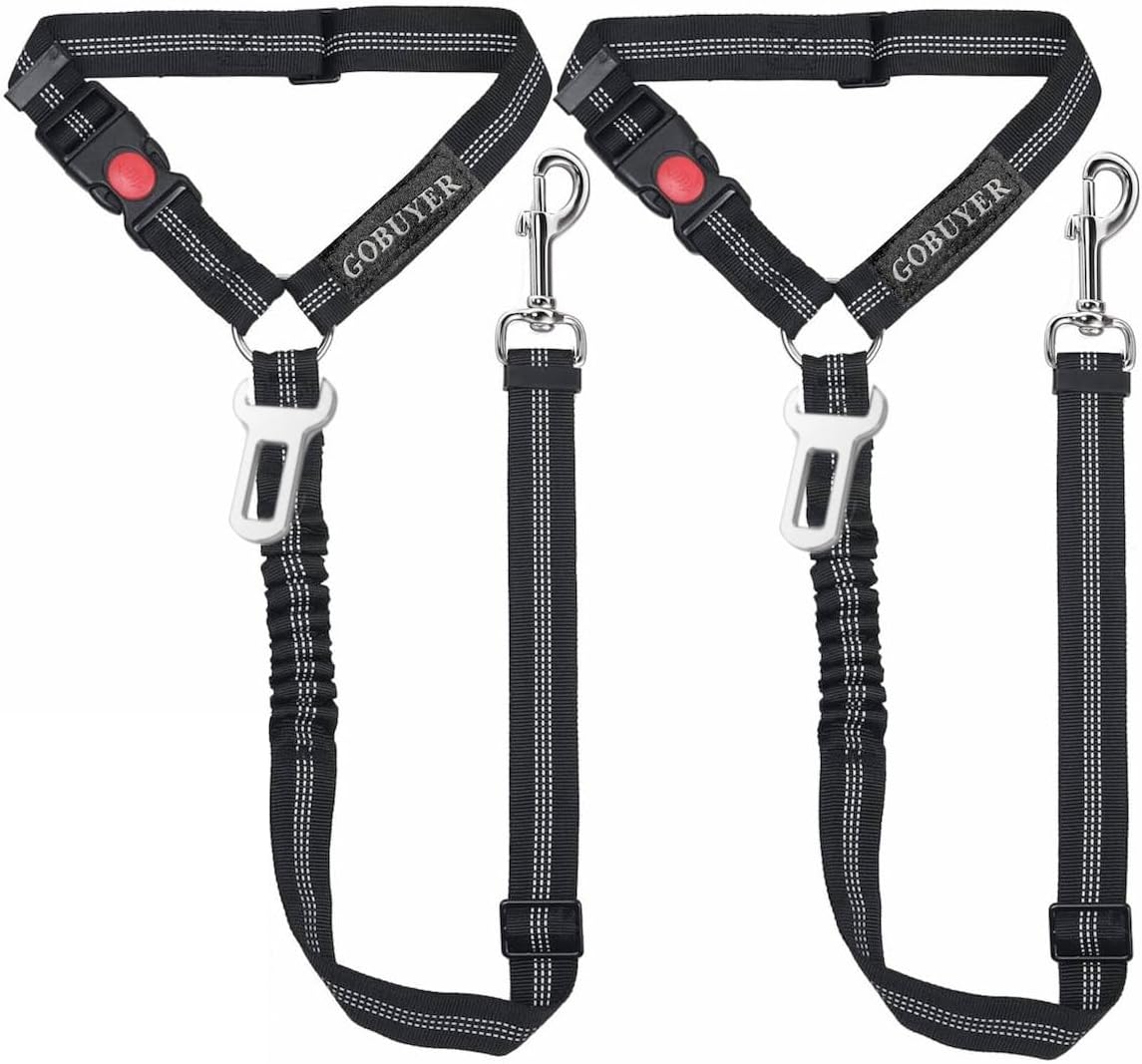 Dog Car Headrest Seat Belt 2 Pack for Pet Dogs Safety Harness Travel Accessories in UK, with Adjustable Heavy Duty Nylon and Anti Shock Elastic Bungee Buffer