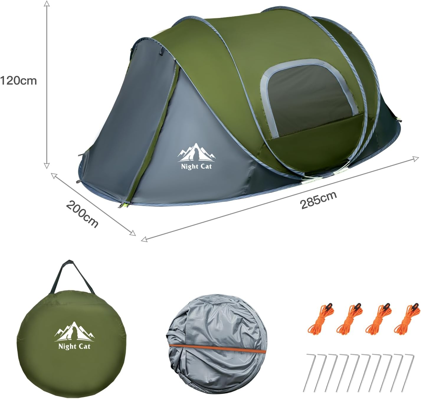 Night Cat Pop Up Tent 2 4 Person: Waterproof Camping Tent Easy Setup for Picnic Festival in Park Backyard Garden - Image 4
