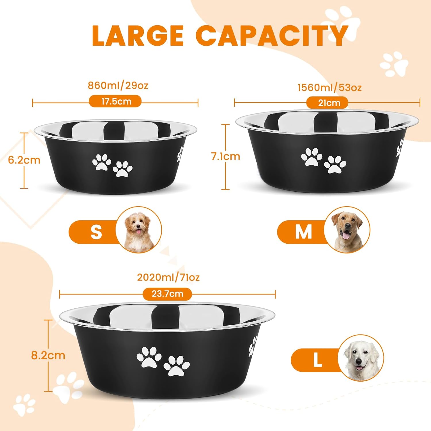 PETTOM 2 Pack Dog Bowls (860ML), Stainless Steel Dog Bowls with Nonslip Silicone Bottom, Pet Feeding Bowls for Cat, Pups-Food and Water Bowls for Small Medium Dogs - Image 2