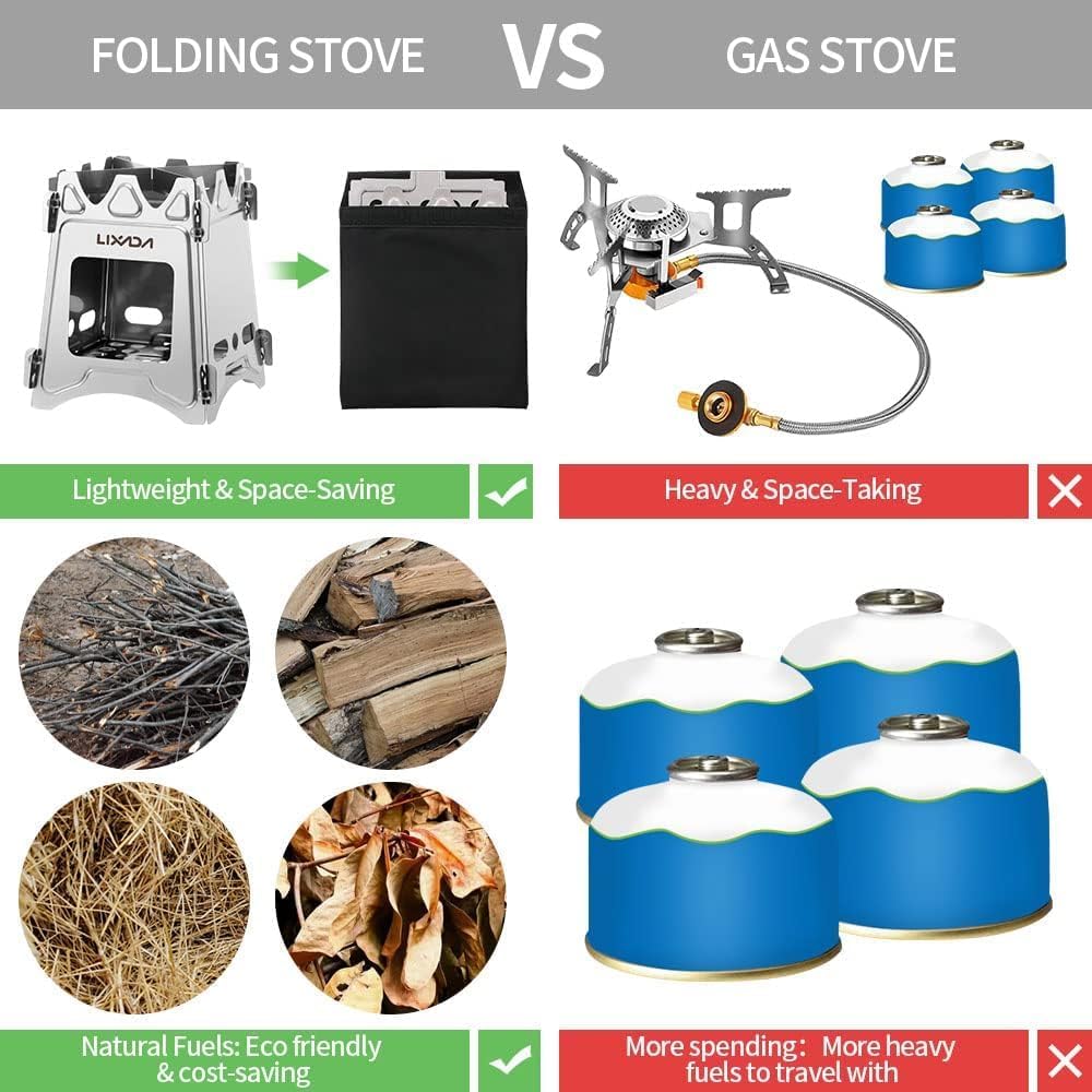 Lixada Camping Wood Stove Portable Wood Burning Stove Lightweight Alcohol Stove for Outdoor Cooking Backpacking Hiking Traveling (Titanium/Stainless Steel) - Image 8