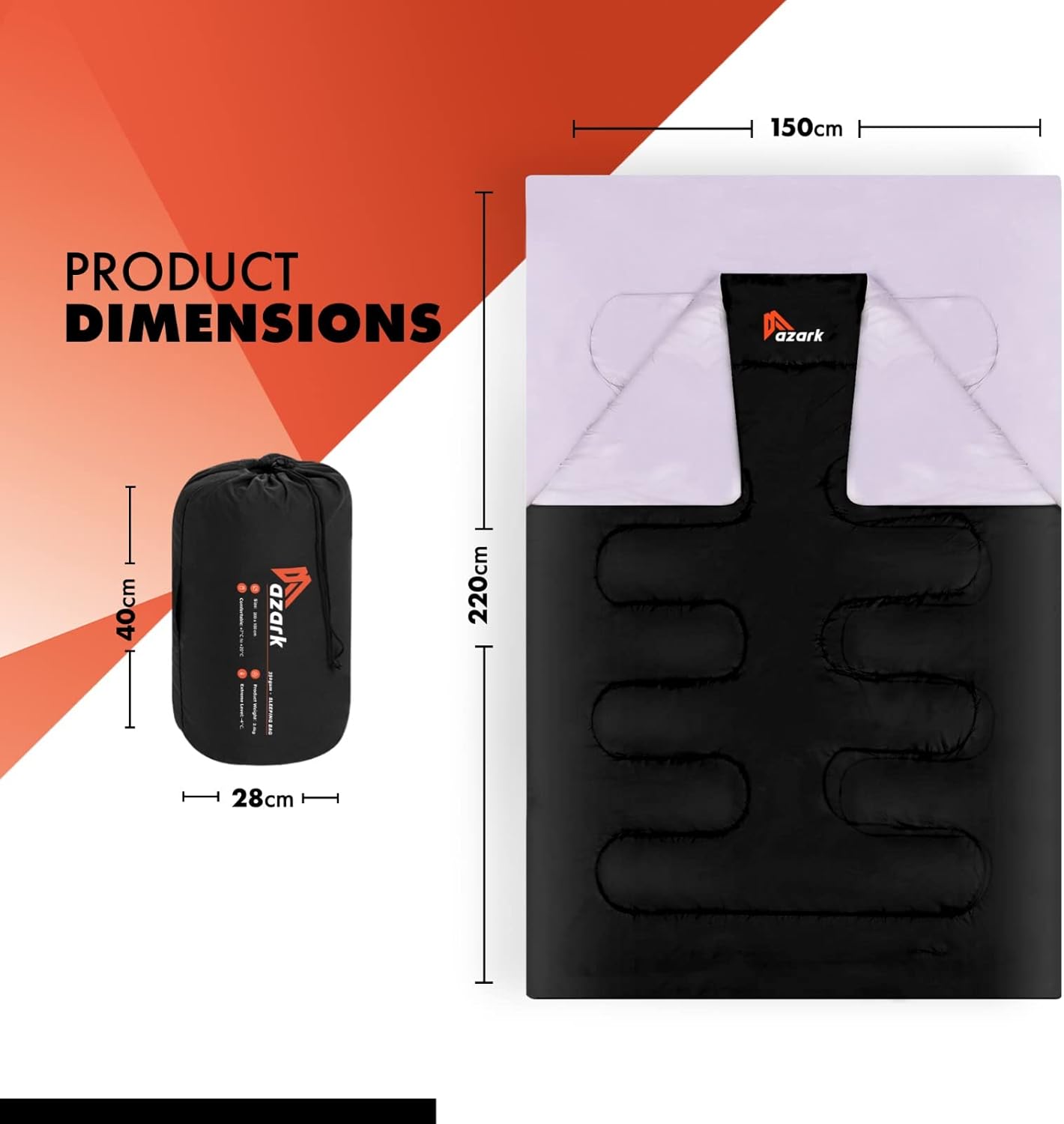 Premium Sleeping Bag, 350GSM, Lightweight and Waterproof, 4 Seasons of Camping, Hiking and Outdoors, Sleeping bag for Adults & Kids - Image 2