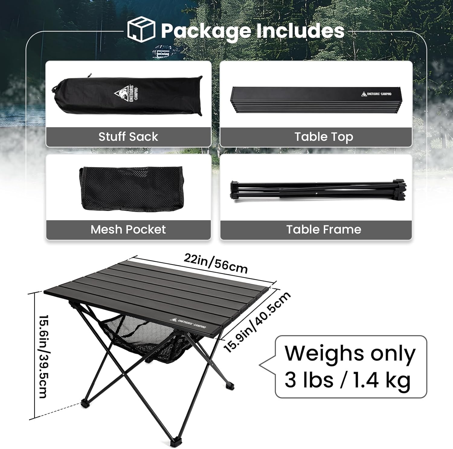 OneTigris SWIFLY Portable Camping Table, Lightweight Folding Beach Table with Storage Net & Carry Bag for Outdoor Cooking, Hiking, Fishing, Picnic, Travel - Image 3