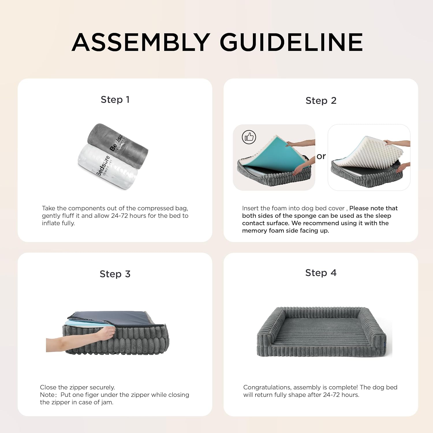 Bedsure Orthopedic Dog Beds Large - 122x89x20cm Waterproof Memory Foam Dog Sofa with Sides, Non-Slip Bottom and Egg-Crate Foam Large Pet Couch Sofa with Washable Removable Corduroy Cover, grey - Image 7