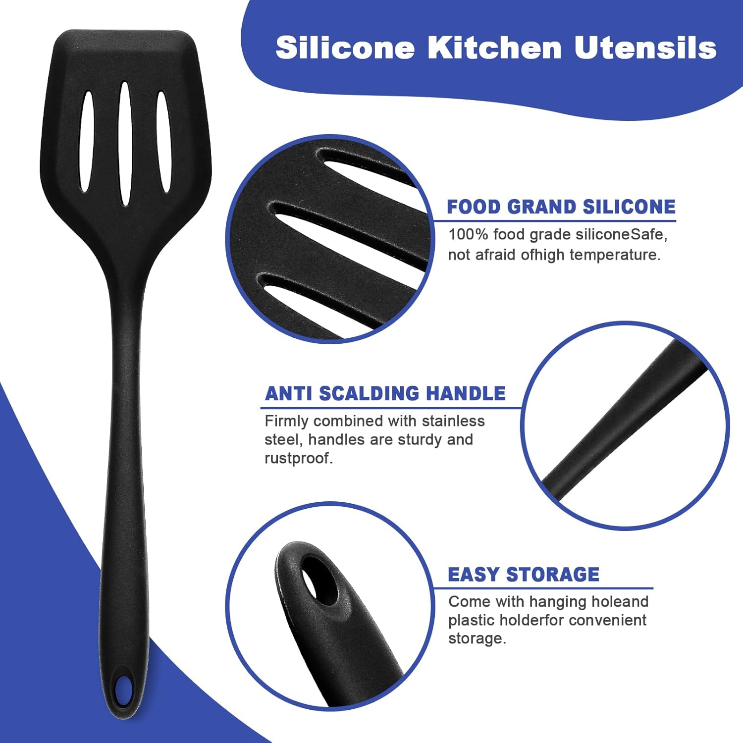 Silicone Kitchen Utensils Set - 12pcs Cooking Utensils Set with Holder, BPA Free Food Grade Non Stick Coating Silicone Spatulas Kitchen Utensils, Heat Resistant & Easy Clean, Black - Image 3