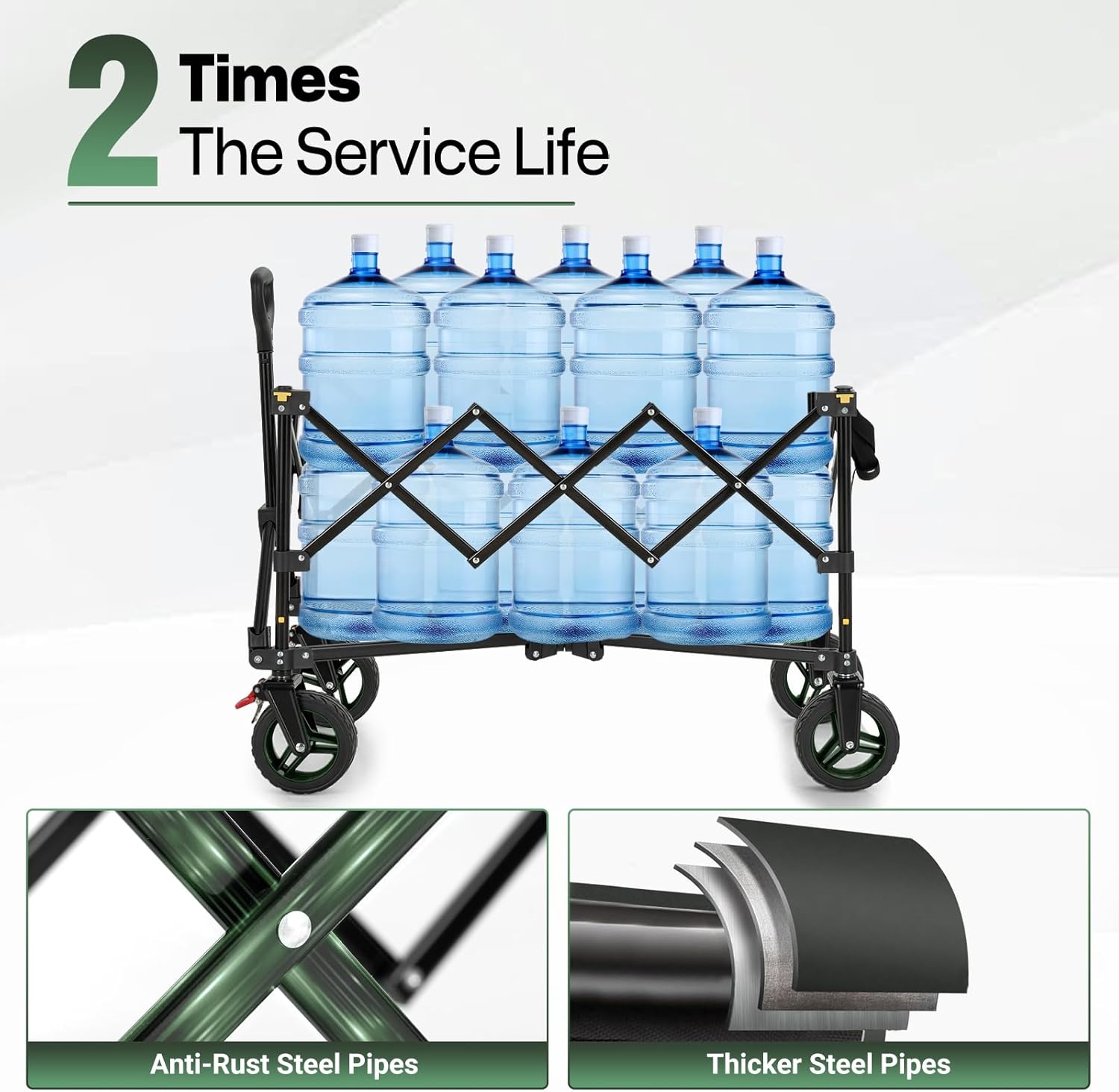 Overmont 200L Folding Festival Trolley on Wheels – 150kg heavy duty Portable Camping Cart, beach wagon with Adjustable Handle & Wide Wheels for Garden, Picnic, Outdoor, Fishing, Shopping – Green - Image 6