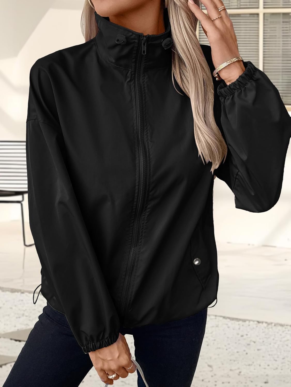 Women Waterproof Lightweight Raincoat Zip Lined Rain Jacket Outdoor Active Hooded Jackets with Pockets - Image 3