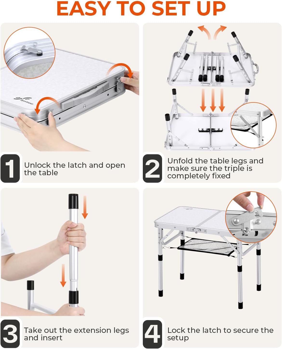 Sportneer Folding Camping Table, Adjustable Height Small Folding Table Portable Camp Tables (23.6" L x 15.7" W (2 Height)) with Mesh Layer for Outdoor Camp Garden Picnic BBQ Dining Cooking - Image 9