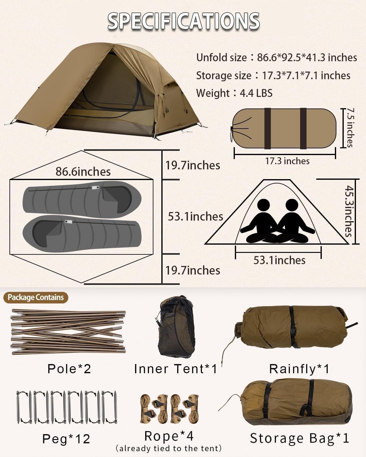 MC TOMOUNT Backpacking Tent Ultralight Nylon 1-2 Person Tent - Image 6