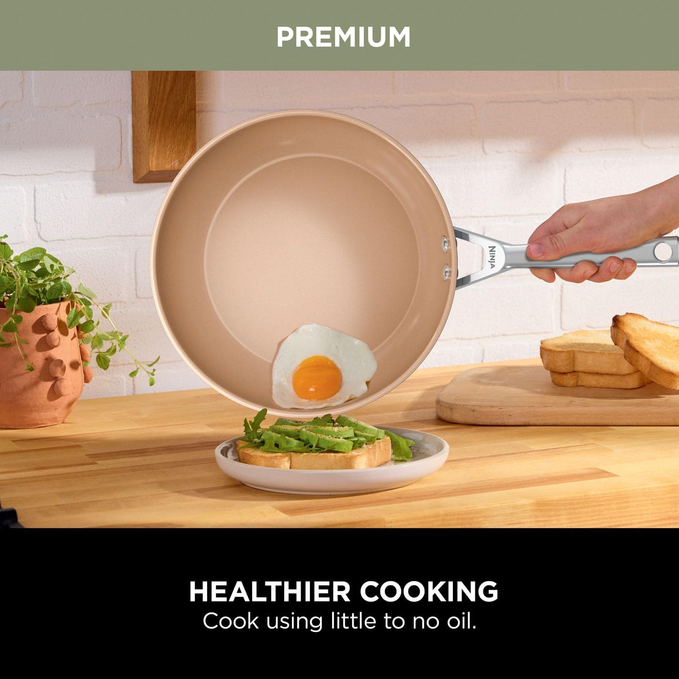 Ninja Extended Life 5-Piece Ceramic Cookware Set (20 & 24cm Frying Pans + 16, 18 & 20cm Saucepans & Lids), Non-Stick (No PFAs, PFOAs, Lead or Cadmium), Oven Safe 285°C, Terracotta/Grey, CW95000EUUKDB - Image 6