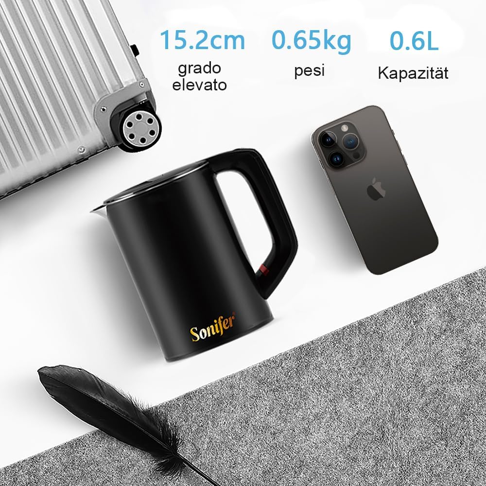 0.6L Travel Kettle Stainless Steel Camping Kettle Cordless Plastic Bowl Double Wall Design 800W - Image 5