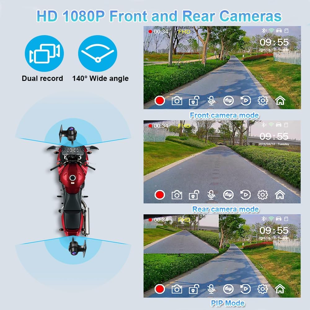 VSYSTO Motorcycle Carplay Screen, Wireless Carplay and Android Auto, GPS Navigation, Tire Pressure Sensors, WiFi 5 Inch Touchscreen HD 1080P Front and Rear Camera Motorcycle Dash Camera DVR (5inch) - Image 4