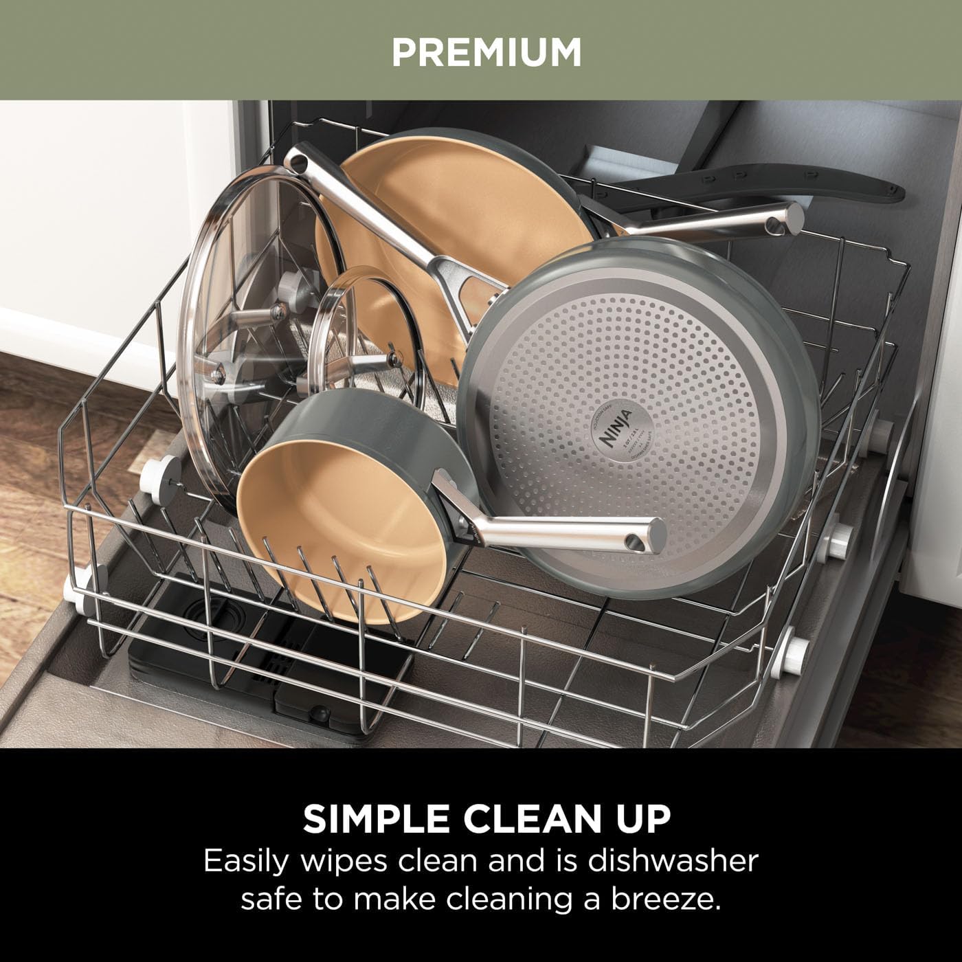 Ninja Extended Life 5-Piece Ceramic Cookware Set (20 & 24cm Frying Pans + 16, 18 & 20cm Saucepans & Lids), Non-Stick (No PFAs, PFOAs, Lead or Cadmium), Oven Safe 285°C, Terracotta/Grey, CW95000EUUKDB - Image 8