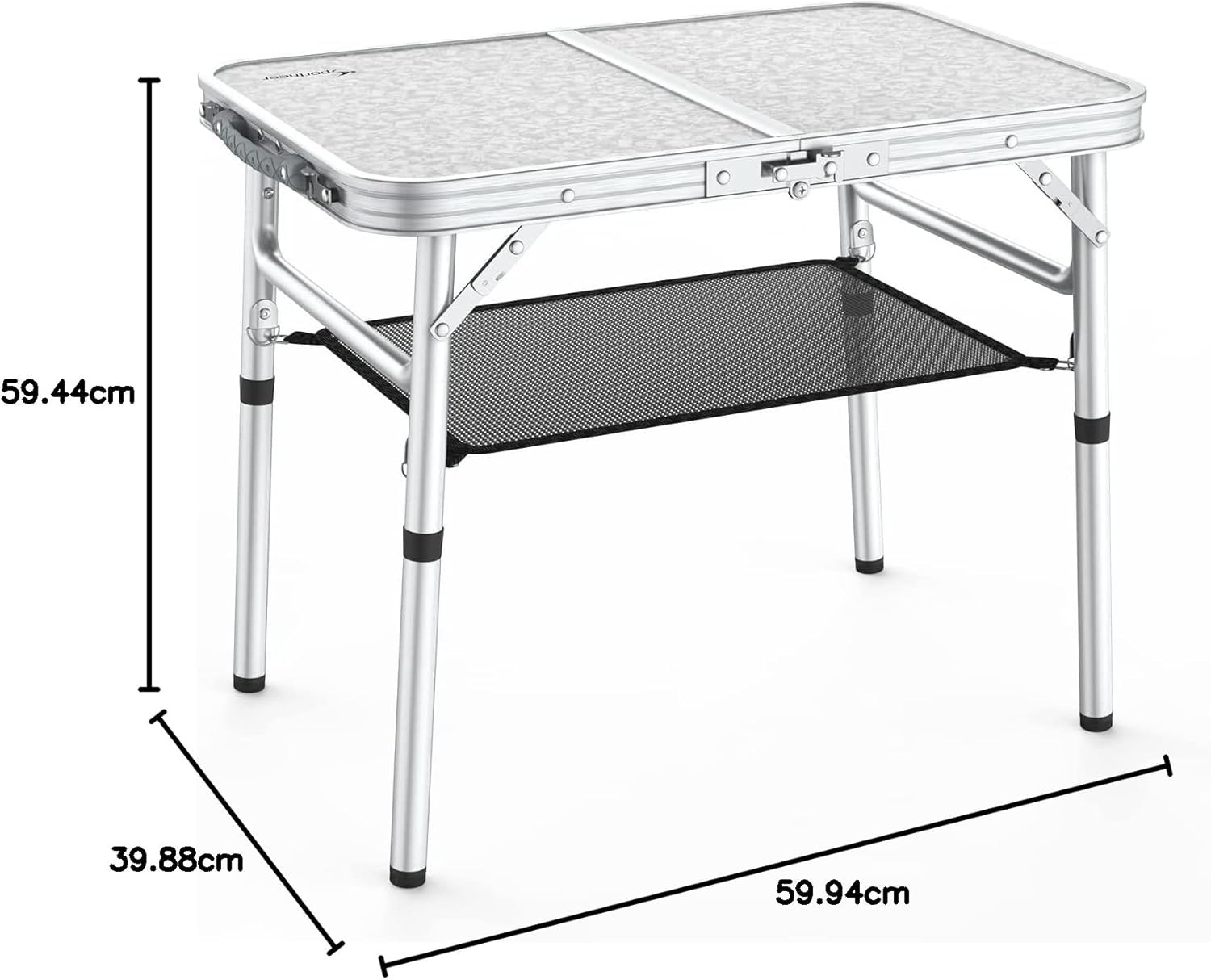 Sportneer Folding Camping Table, Adjustable Height Small Folding Table Portable Camp Tables (23.6" L x 15.7" W (2 Height)) with Mesh Layer for Outdoor Camp Garden Picnic BBQ Dining Cooking - Image 3