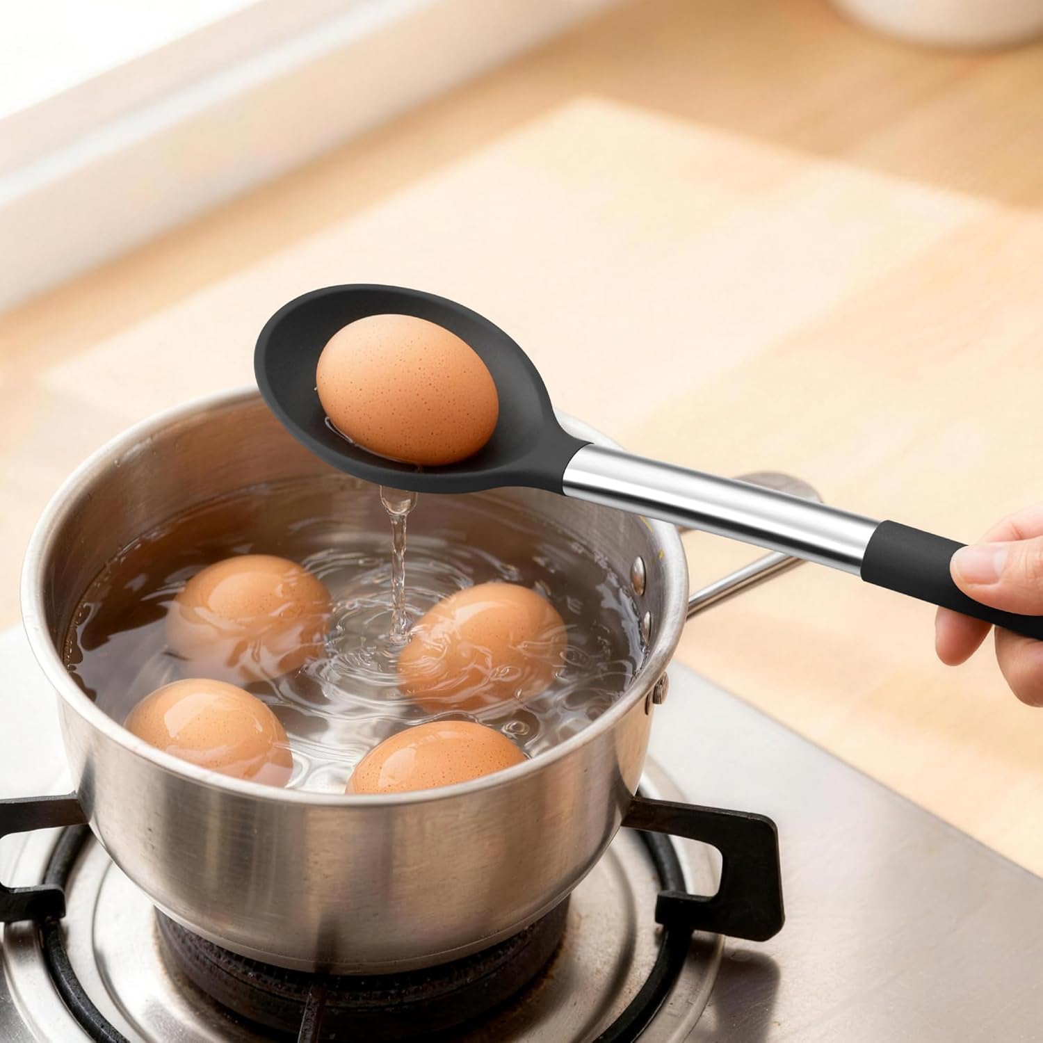 Herogo Kitchen Utensil Set of 4, Silicone Utensil Set with Stainless Steel Handle, Cooking Utensils Set with Non-Stick Heat Resistant Silicone for Cooking/Frying/Draining, Dishwasher Safe - Black - Image 5