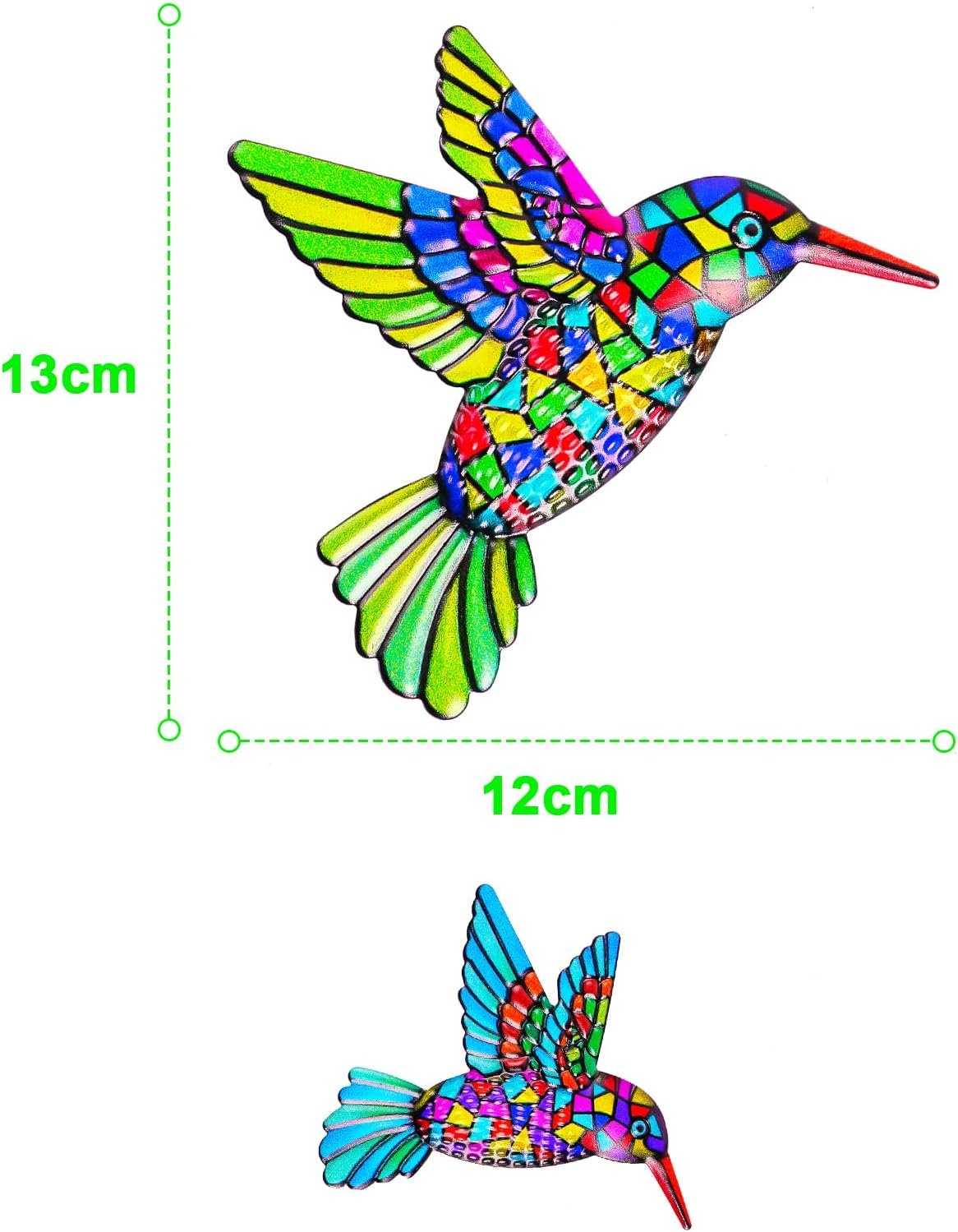 OFFCUP Metal Hummingbird Wall Decor, 2 Pack Metal Hummingbird Wall Art Decor, Wrought Iron Colorful Hummingbird Wall Sculptures, Outdoor Garden Fence Ornaments Hanging for Backyard Porch Patio - Image 3