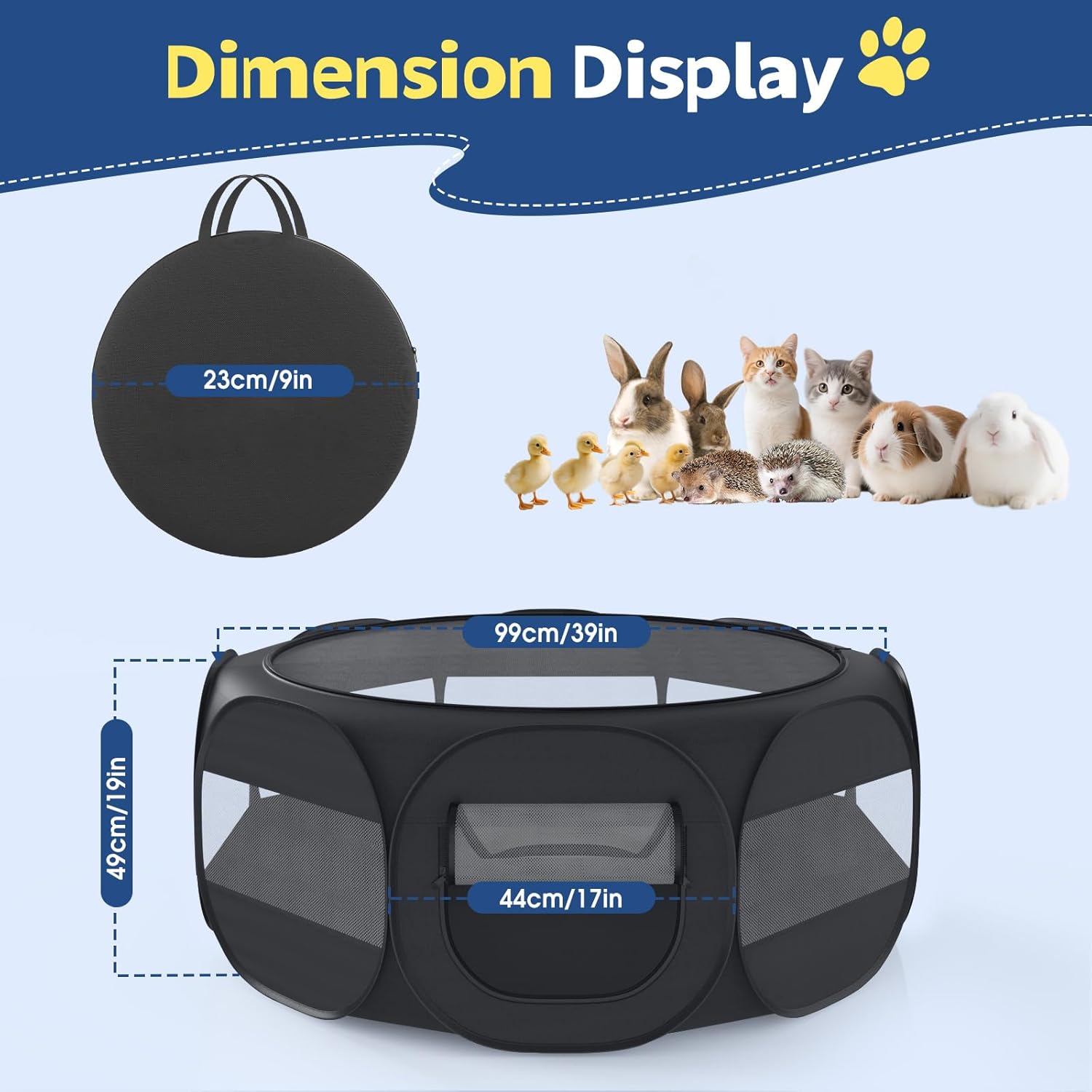 Small Animal Playpen, Chicken Brooder Box with Cover Top, Portable Outdoor Exercise Pet Cage Tent, Waterproof Breathable Pet playpen Indoor for Chick Ktiien Bunny Hamster Guinea Pig, Black - Image 2