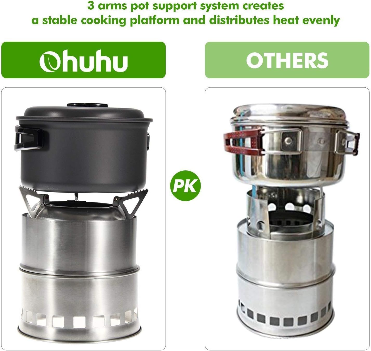 Ohuhu Rocket Stainless Steel Lightweight Camping Stove - Wood Alcohol Portable Outdoor Cooking Picnic BBQ Hiking with Mesh Bag - Image 8