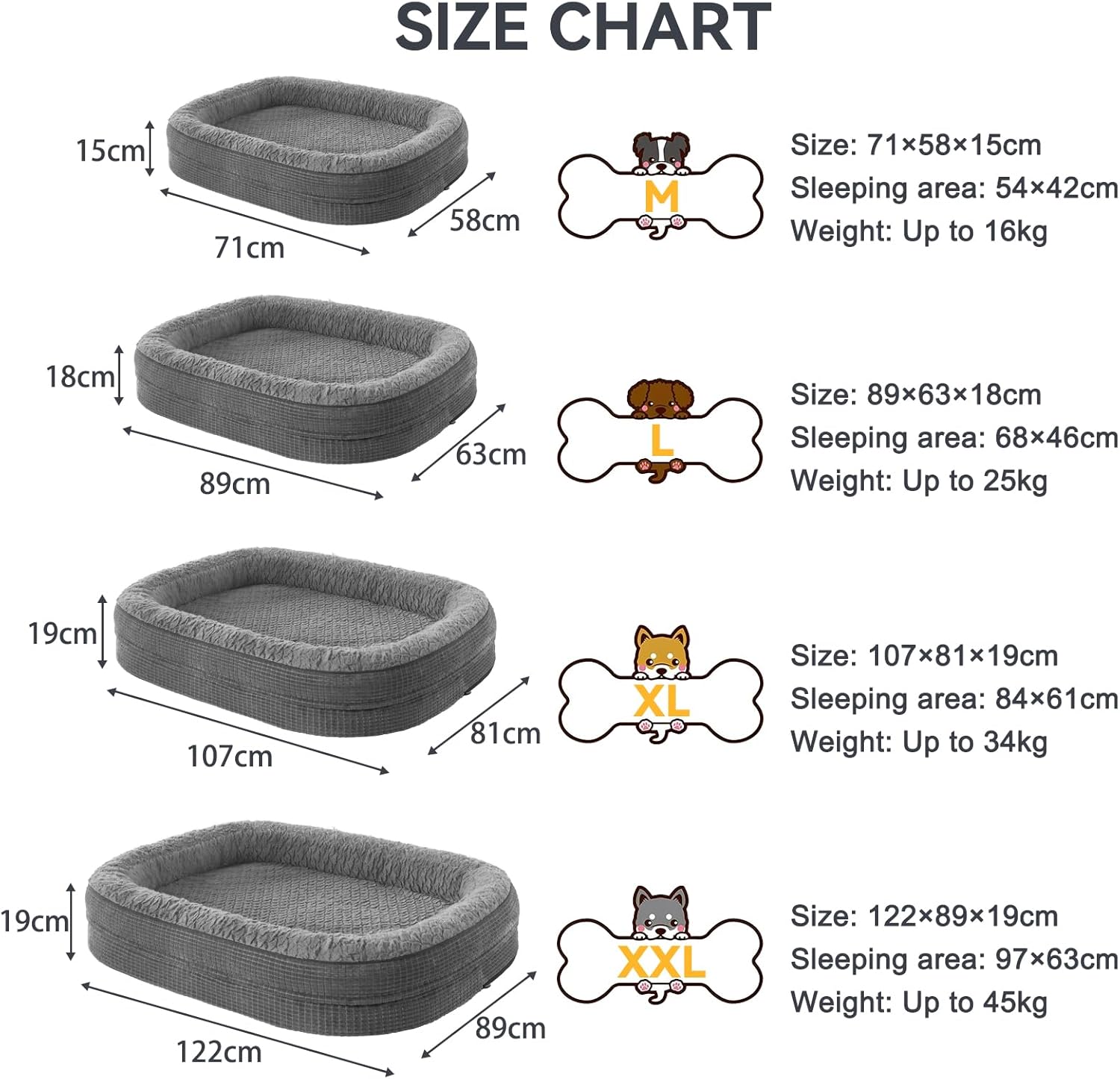 Pawk Large Dog Bed, Orthopedic Memory Foam Dog Beds, Washable Dog Bed, Fits up to 23kg, Four-Sided Neck Pillow, Good for Doberman Pinscher, Sheltie, Border Collie, Australian Herding Dog, Dark gray - Image 6