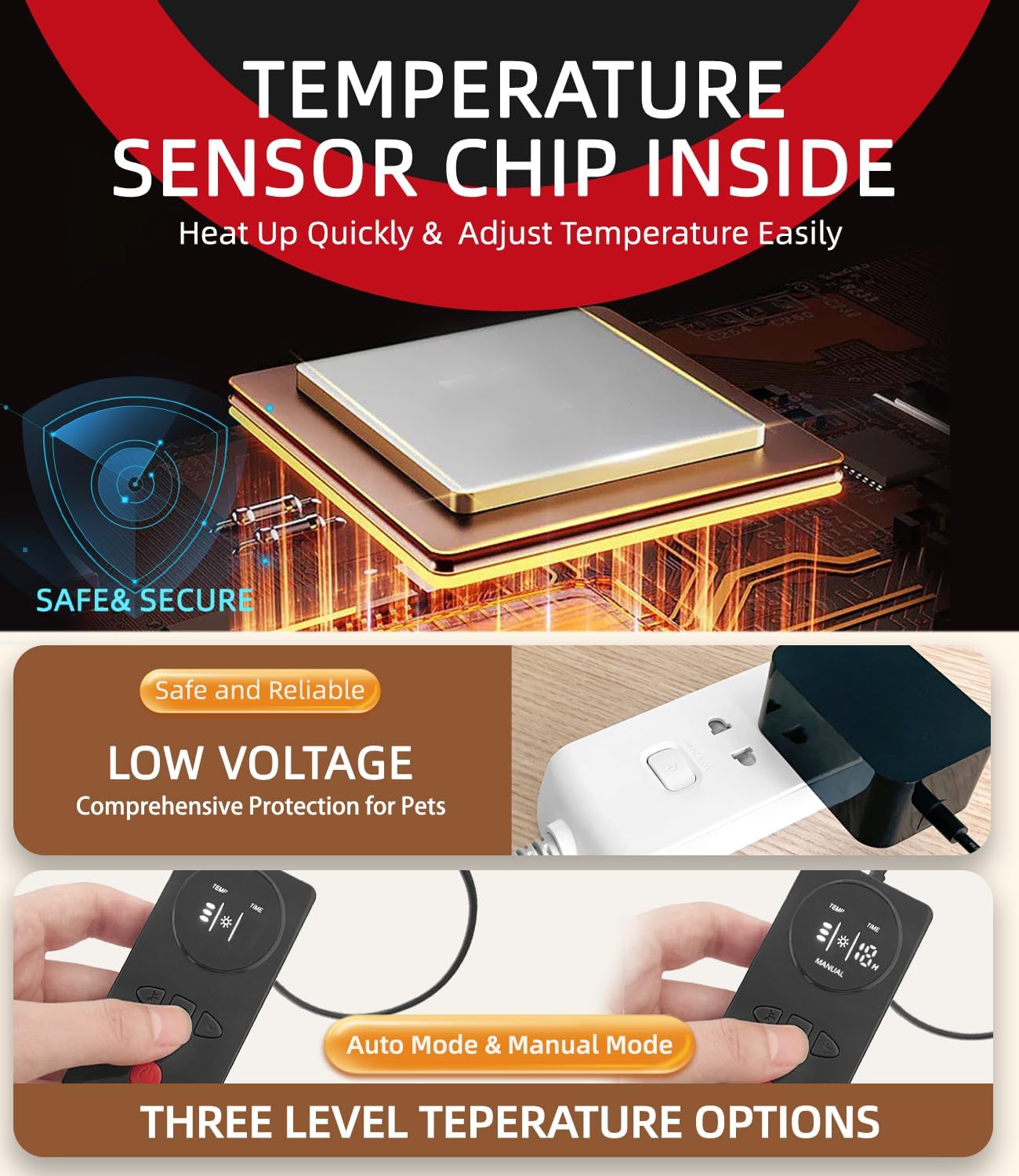 Dog Cat Heating Pad Pressure Activated Pet Heating Pad Safe Automatic Electric Heated Bed Mat for Indoor Pet, Warming Pad with Chew Resistant Cord, Adjustable Temperature, Waterproof Washable 18 X 22" - Image 5