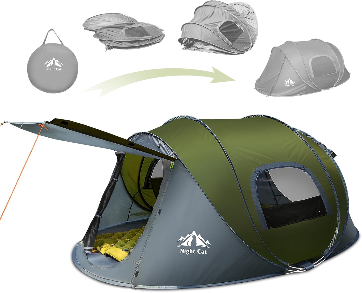 Night Cat Pop Up Tent 2 4 Person: Waterproof Camping Tent Easy Setup for Picnic Festival in Park Backyard Garden