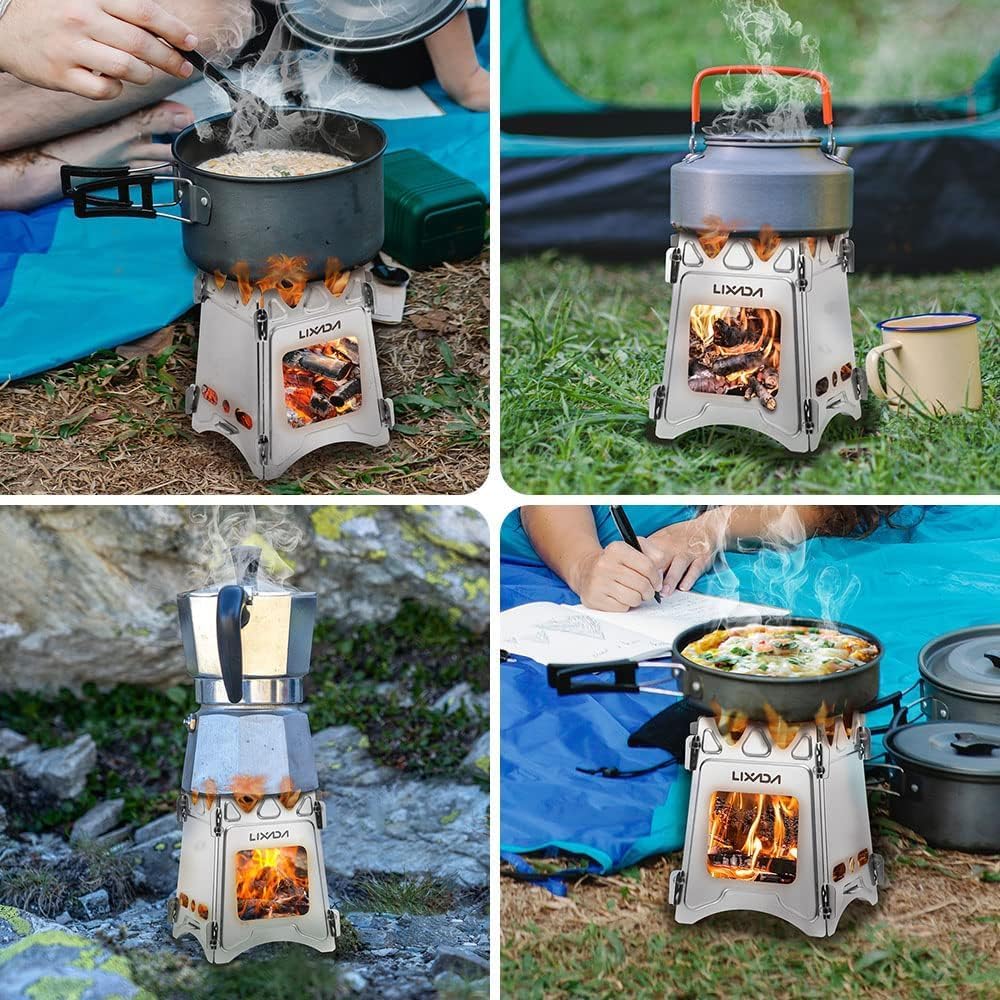Lixada Camping Wood Stove Portable Wood Burning Stove Lightweight Alcohol Stove for Outdoor Cooking Backpacking Hiking Traveling (Titanium/Stainless Steel) - Image 7