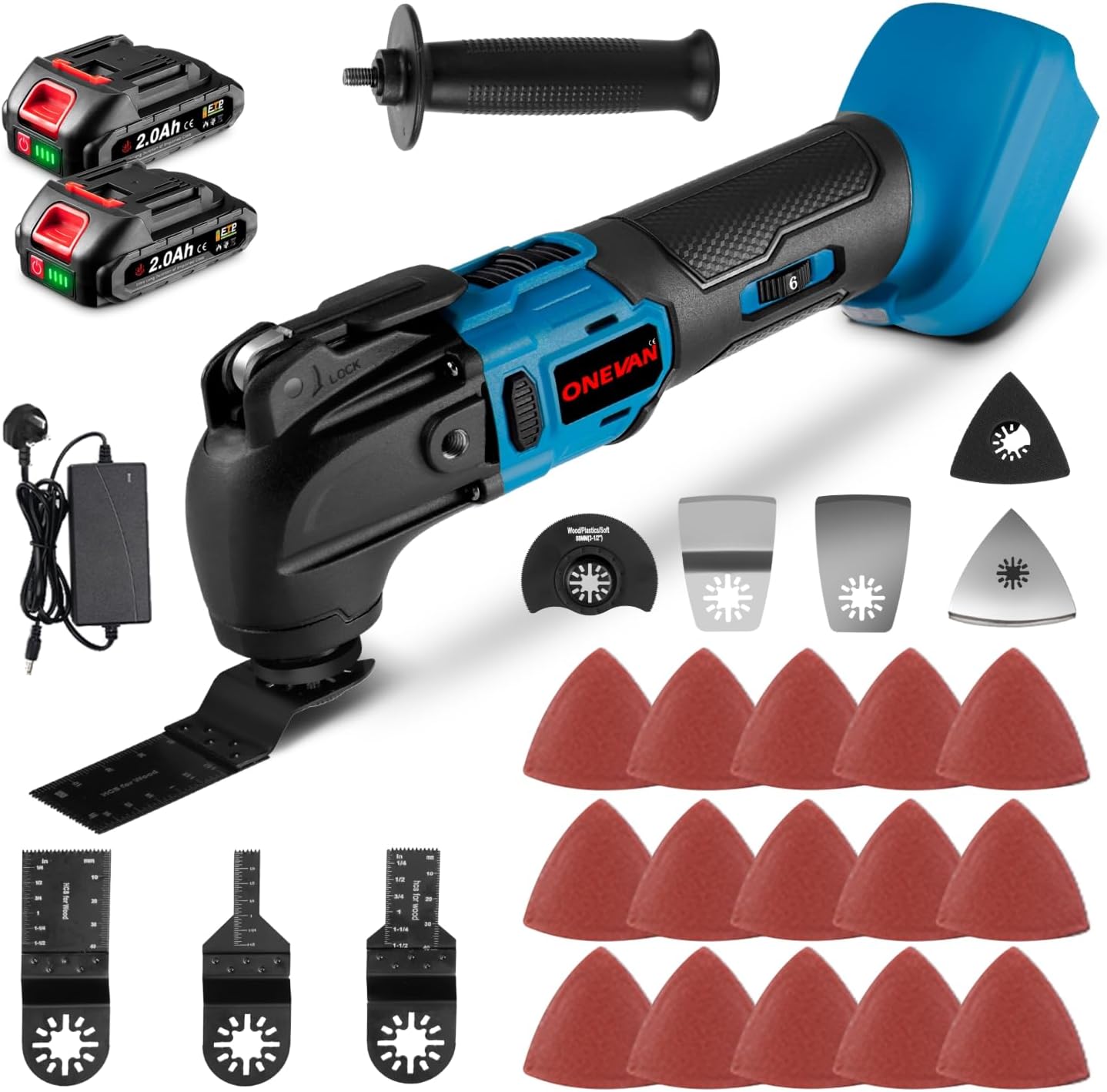 Multi Tool Oscillating - 900W Brushless Multitool Cordless, 4° Oscillation Angle & 6-Speed, with 22 Accessories, 2 * 2.0Ah Batteries, Oscillating Multi-Tool for Sawing, Cutting, Sanding