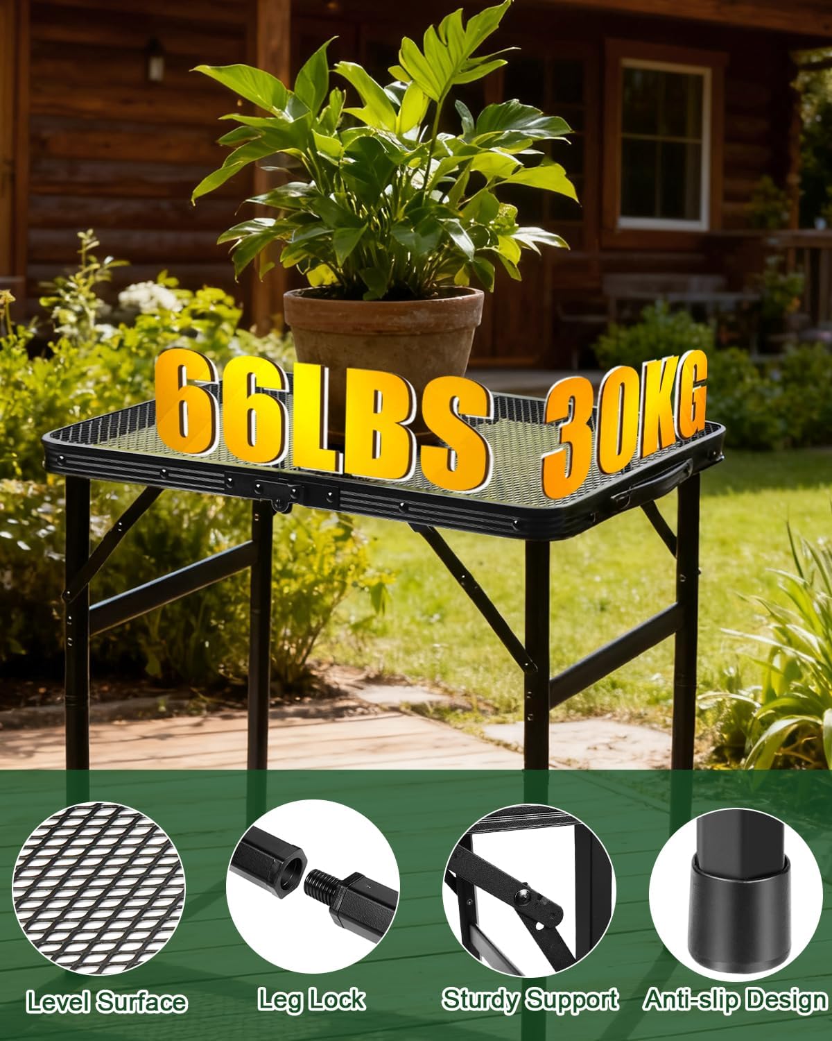 2ft Portable Camping Table, 2 Adjustable Heights Mesh Small Folding Table (23.6''x 15.7'') – Lightweight Outdoor Cooking & Dining Table for Camping,Fishing, Garden, Patio, Beach & Festivals - Image 7