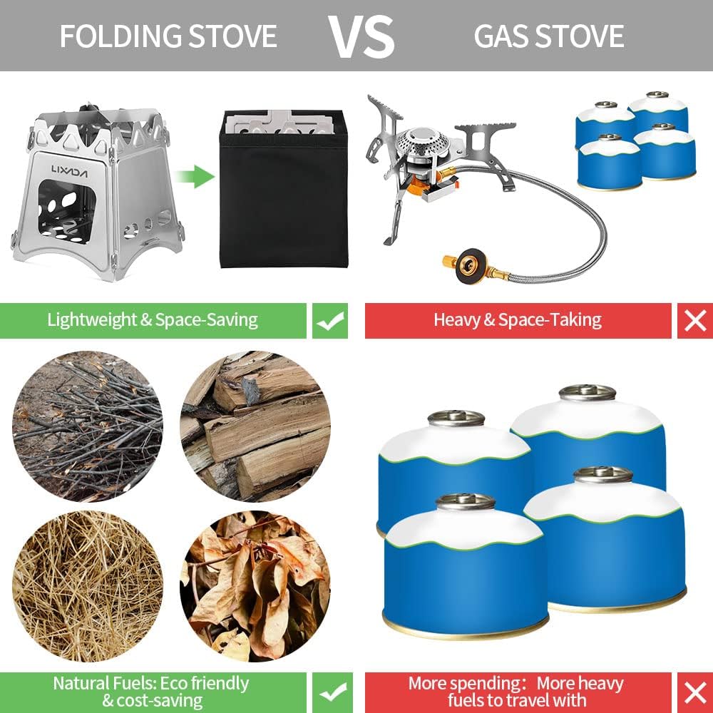 Lixada Camping Wood Stove Portable Wood Burning Stove Lightweight Alcohol Stove for Outdoor Cooking Backpacking Hiking Traveling (Titanium/Stainless Steel) - Image 6