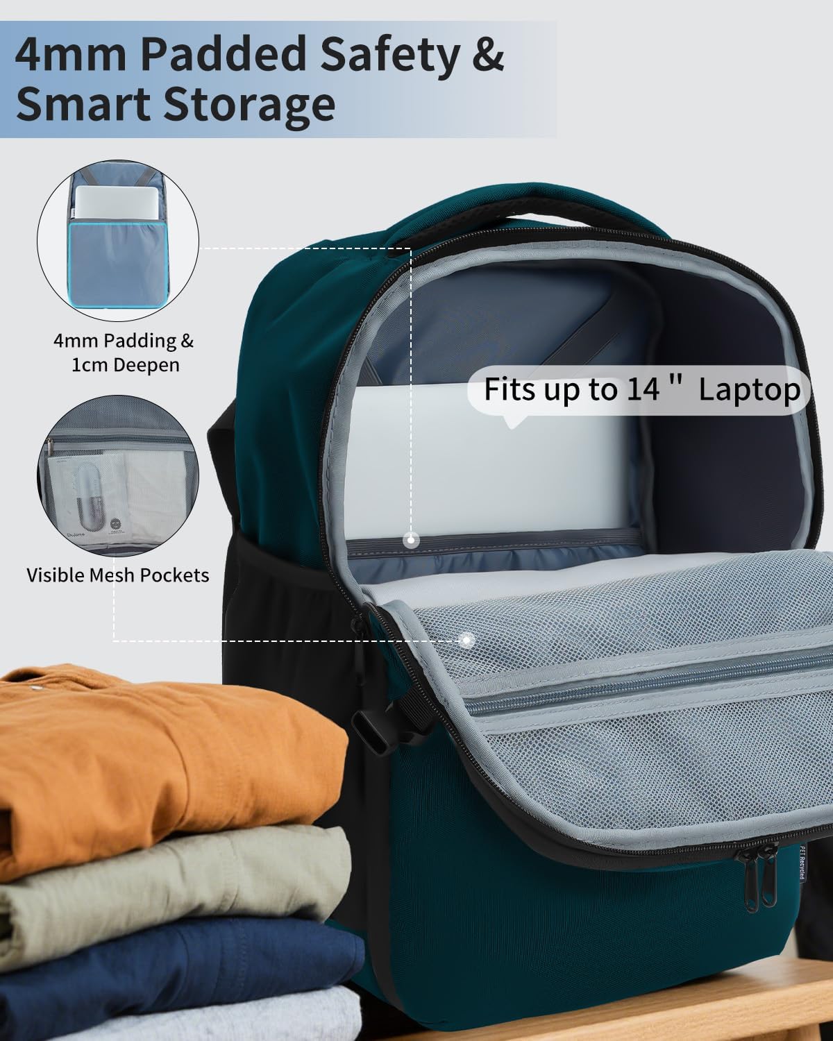 ECOHUB for Ryanair Cabin Bags 40x20x25, Underseat Travel Backpack with Anti-theft Pocket, Cabin Size Carry on Bag for Airplanes, Water-resistant Hand Luggage Bag with Laptop Compartment, 20L-BlueGreen - Image 4