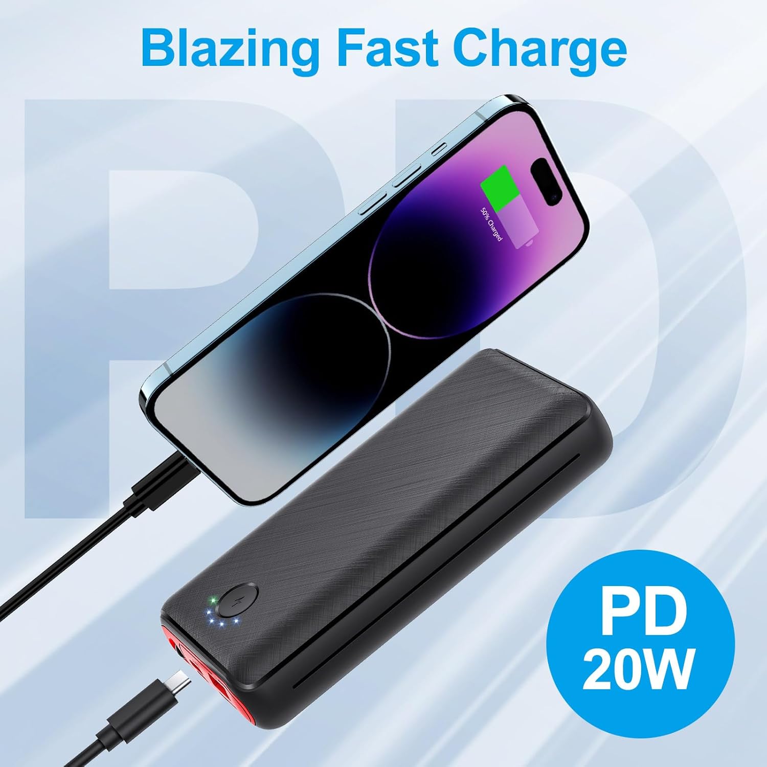 Power Bank 27000mAh Powerbank Fast Charging 22.5W QC 4.0 Portable Charger with Outputs Inputs Flashlight USB C Battery Pack, Ultra-High Capacity Compatible for iPhone Samsung Huawei - Image 3