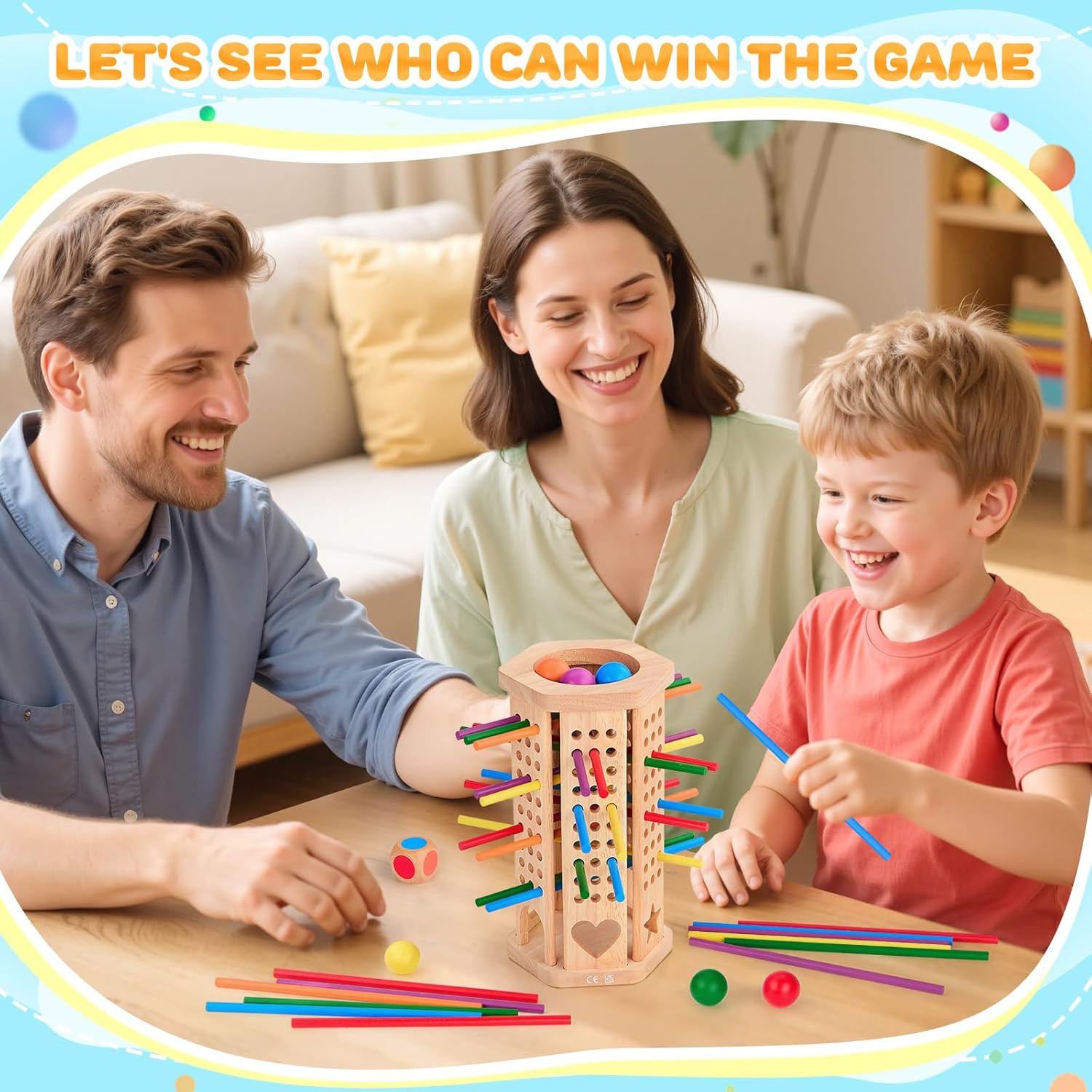 Montessori Toys Wooden Board Games Kids with 42 Colorful Wooden Sticks and Dice, Math Educational Toy Gifts for 3 4 5 6 Year Olds, Family Outdoor Travel Games Toy for Kids - Image 4