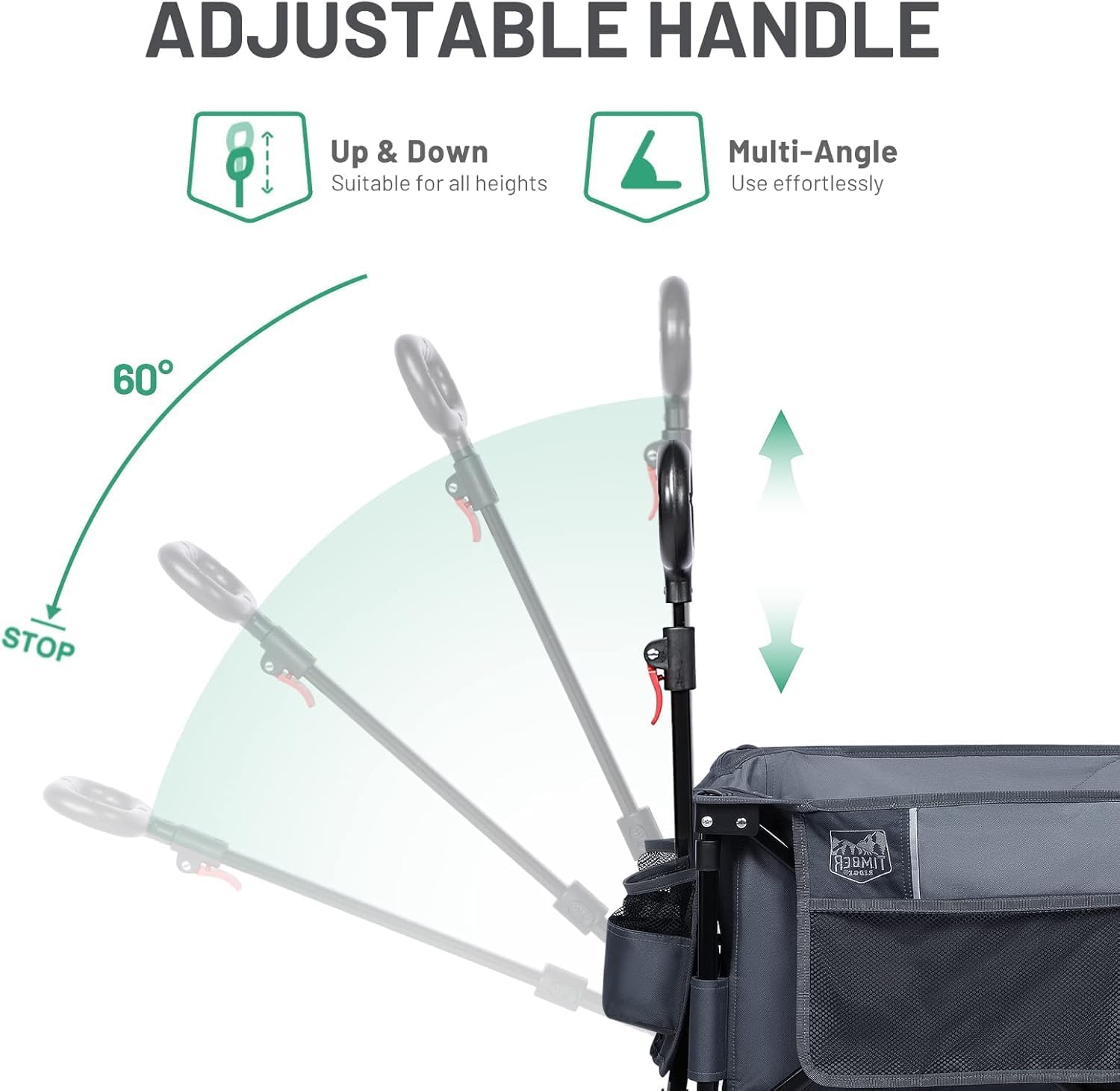 TIMBER RIDGE Festival Trolley on Wheels with Brakes, 200L Folding Camping Trolley Cart with Adjustable Handle & Cover Bag, 100kg Heavy Duty Cart Wagon for Shopping Outdoor Garden Picnic - Image 5