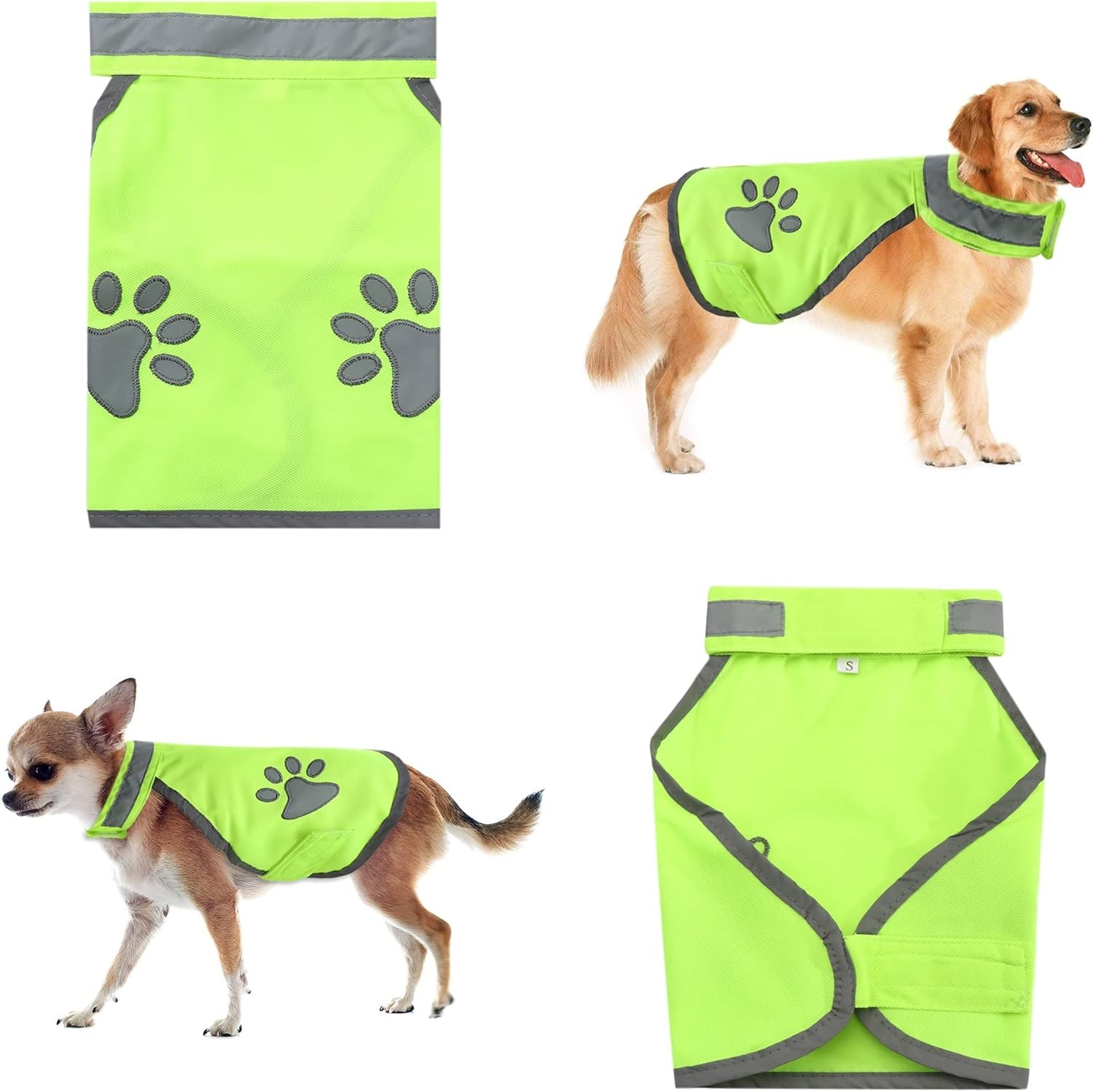 Bright Yellow Green Hi-Vis High Visibility Fluorescent Dog Pet Puppy Safety Vest 5 Sizes Reflective Top Hi Vis Night Jacket Coat Shirt Size S