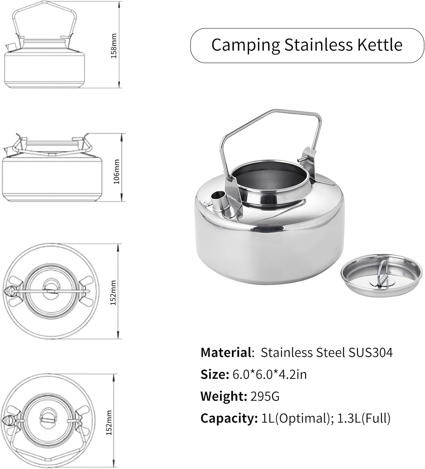 Fire Maple Antarcti Stainless Steel Kettle | 1.0 Liter Camp Kettle Great for Boiling Water, Tea, Coffee, Freeze-Dried Backpacking Meals | Portable for Camping Bushcraft and Travel - Image 2