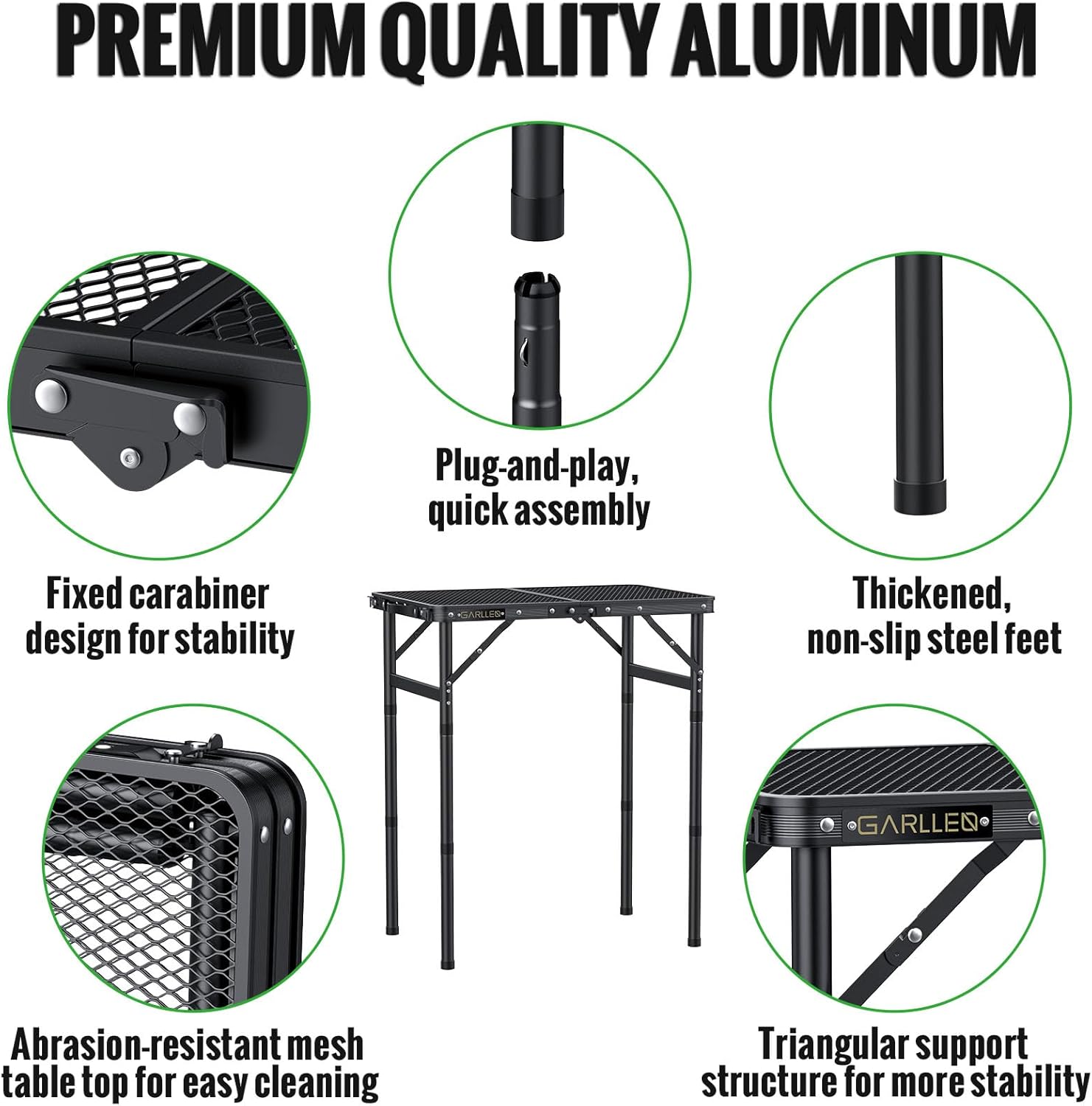 GARLLRN 2ft Folding Grill Table Max Height 70cm, 3-Height Adjustable Camping Table with Heat-Resistant Mesh Tabletop, Portable Aluminum Picnic Tables for BBQ, Camping, Outdoor, 22.8"L x 15.7"W - Image 8