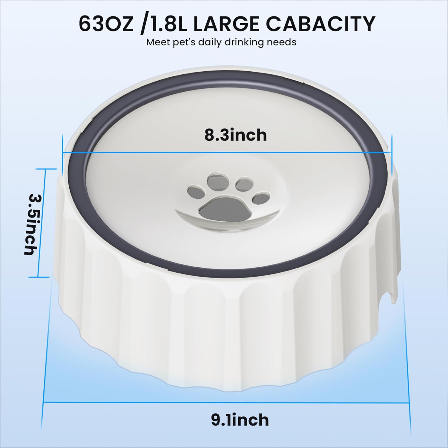 Non Spill Dog Water Bowl, Slow Drink No Slip Splash-Free Pet Water Bowl with Large Capacity Vehicle Carried Pet Water Water Bowl for Dogs and Cats Puppy, 2L/70oz - Image 2