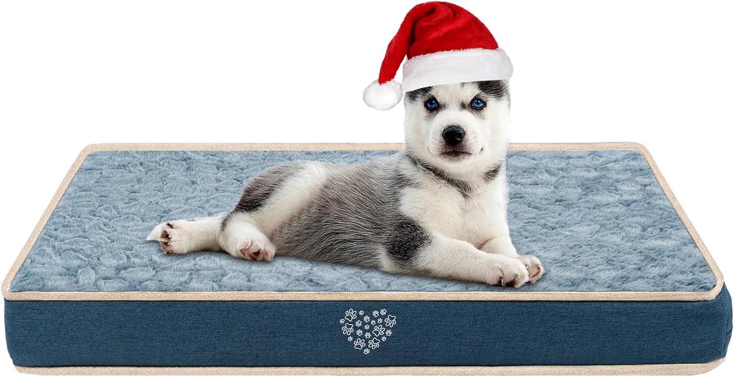 VANKEAN Waterproof Dog Bed Mat Reversible (Warm and Cool) with Removable Machine Washable Cover, Dog Bed Matterss for Crate, Dog crate mat, Dog Pad Pet Bed for Small to Large Dogs, Navy/Grey