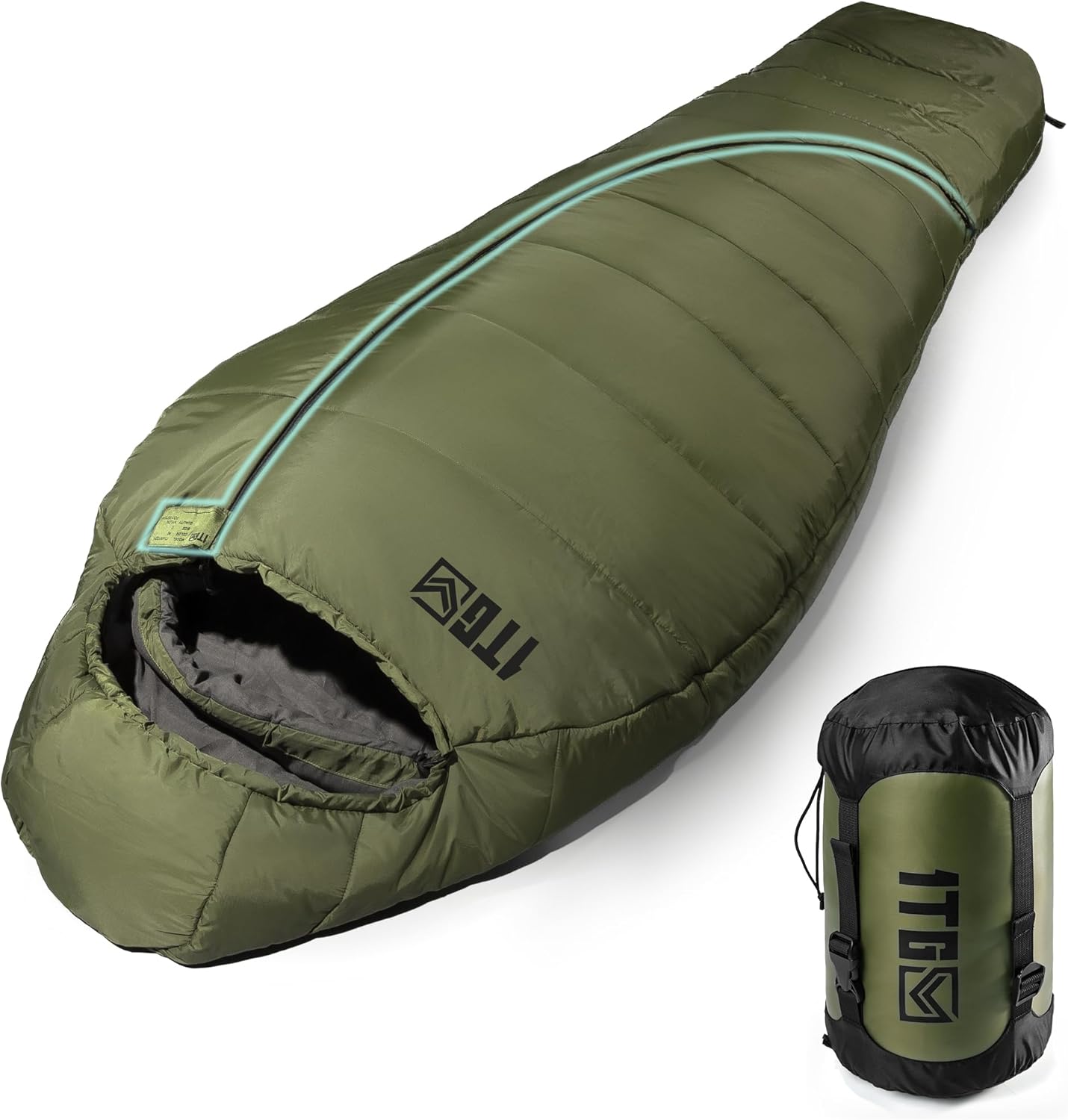 4 Season Cold Weather Sleeping Bag for Adults - Fits up to 185cm (6'1") Mummy Sleeping Bag, Ultralight 1.7kg, Windproof, Comfort Range -4°C to 2°C for Camping & Hiking