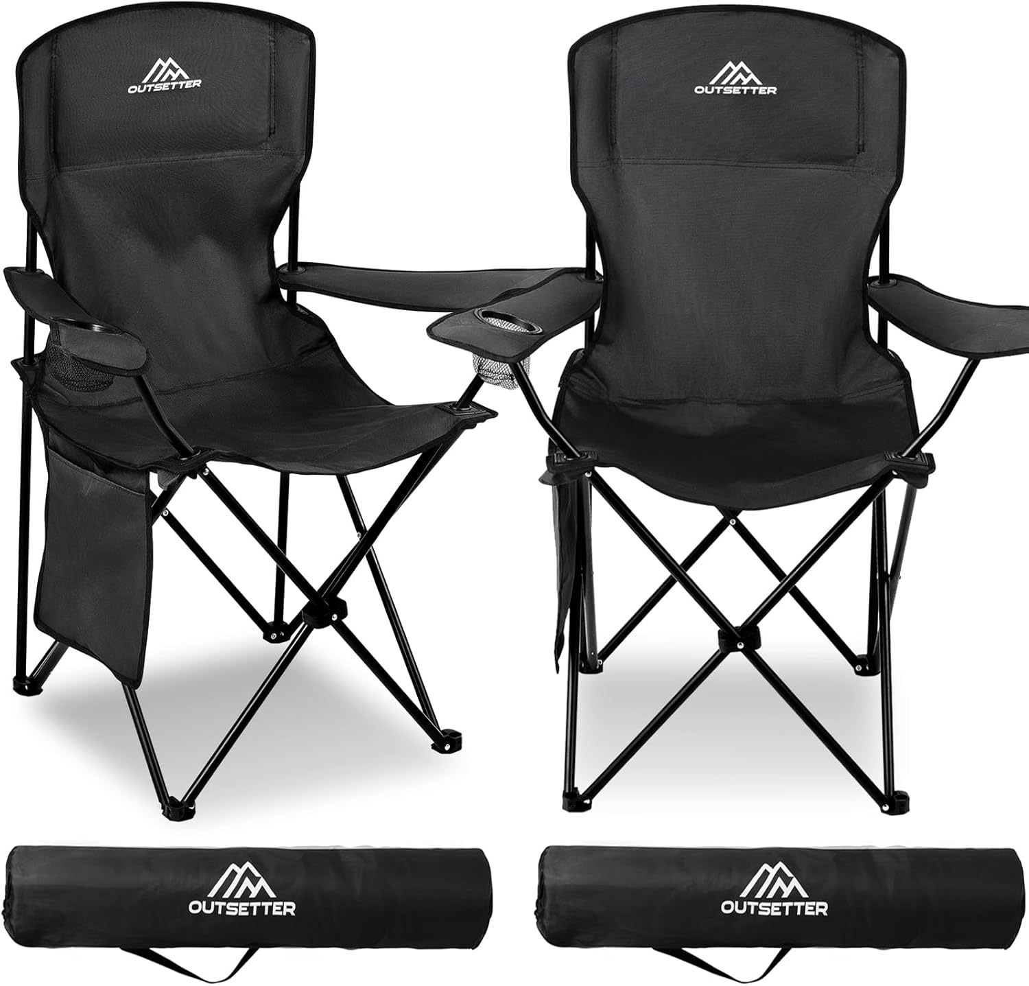 Vivo Technologies Set of 2 Lightweight Folding Portable Camping Chair with Cup Holder and Side Pocket Outdoor Folding 120kg Capacity, Fishing, Picnics and Travel Black