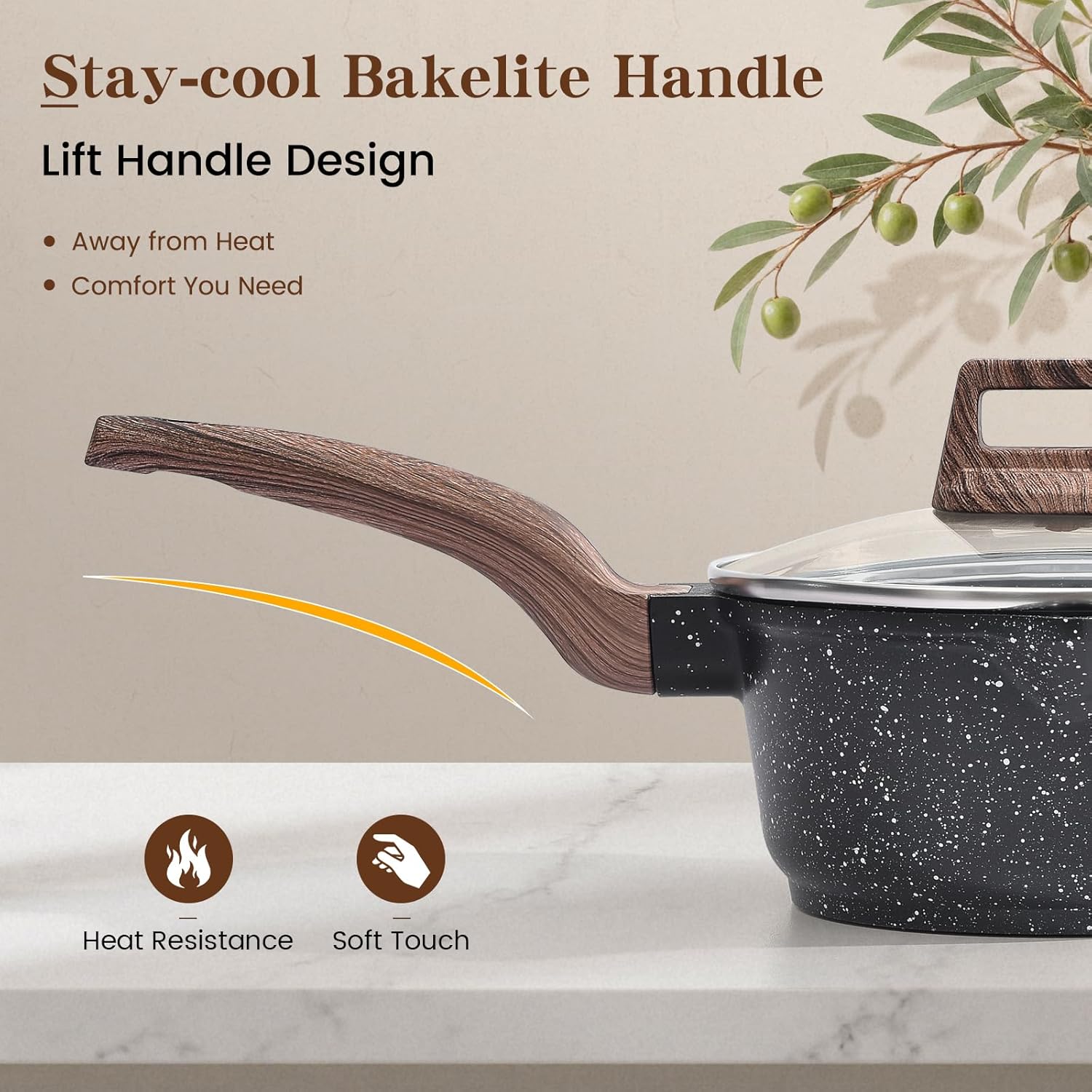 Induction Hob Pots and Pans Set - 13pcs Nonstick Cooking Pans Set, Black Granite Cookware Set with Lid, Non Stick Saucepan Set, Frying Pan Set, PFAS PTFE PFOA PFOS Free - Image 8