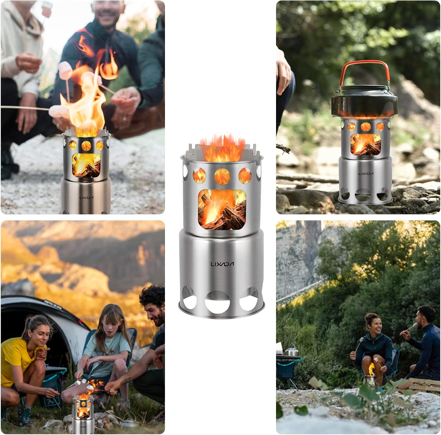 Lixada Camping Stove Stainless Steel Lightweight Wood Stove Alcohol Stove Burner for Portable Outdoor Camping Cooking Picnic BBQ - Image 3