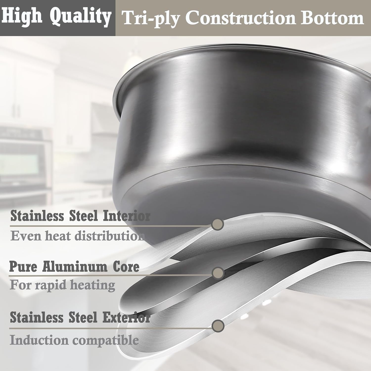 Stainless Steel pots and Pans Set, 6 PCS Nonstick Induction Kitchen Cookware Set, Works with Induction/Electric and Gas Cooktops, Nonstick, Oven Safe, Camping Cookware - Image 4