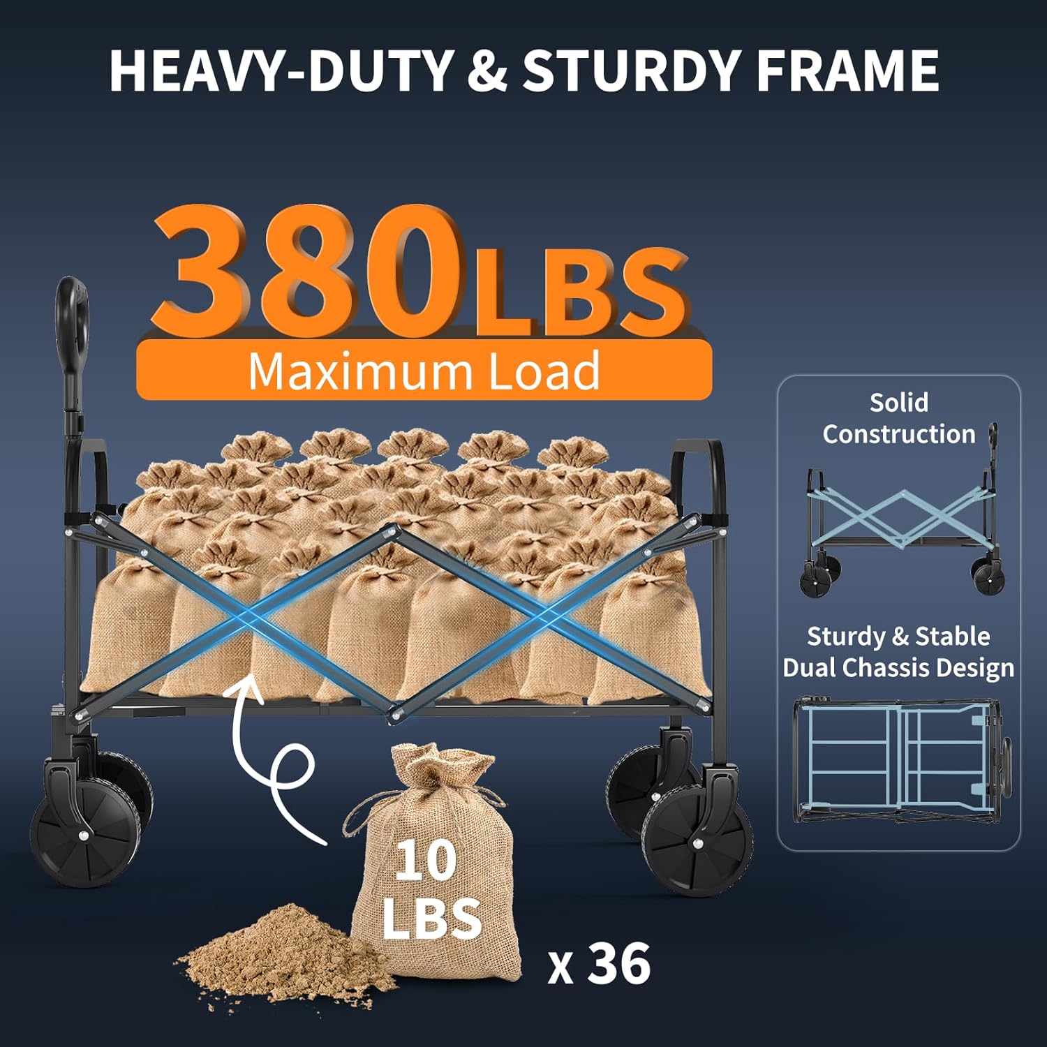 Folding Collapsible Wagon Trolley,Heavy Duty Utility Cart for Christmas Shopping, Gift Hauling & Outdoor Use, 220lbs Capacity with Adjustable Handle,Portable Foldable Cart for Markets, Garden & Beach - Image 4